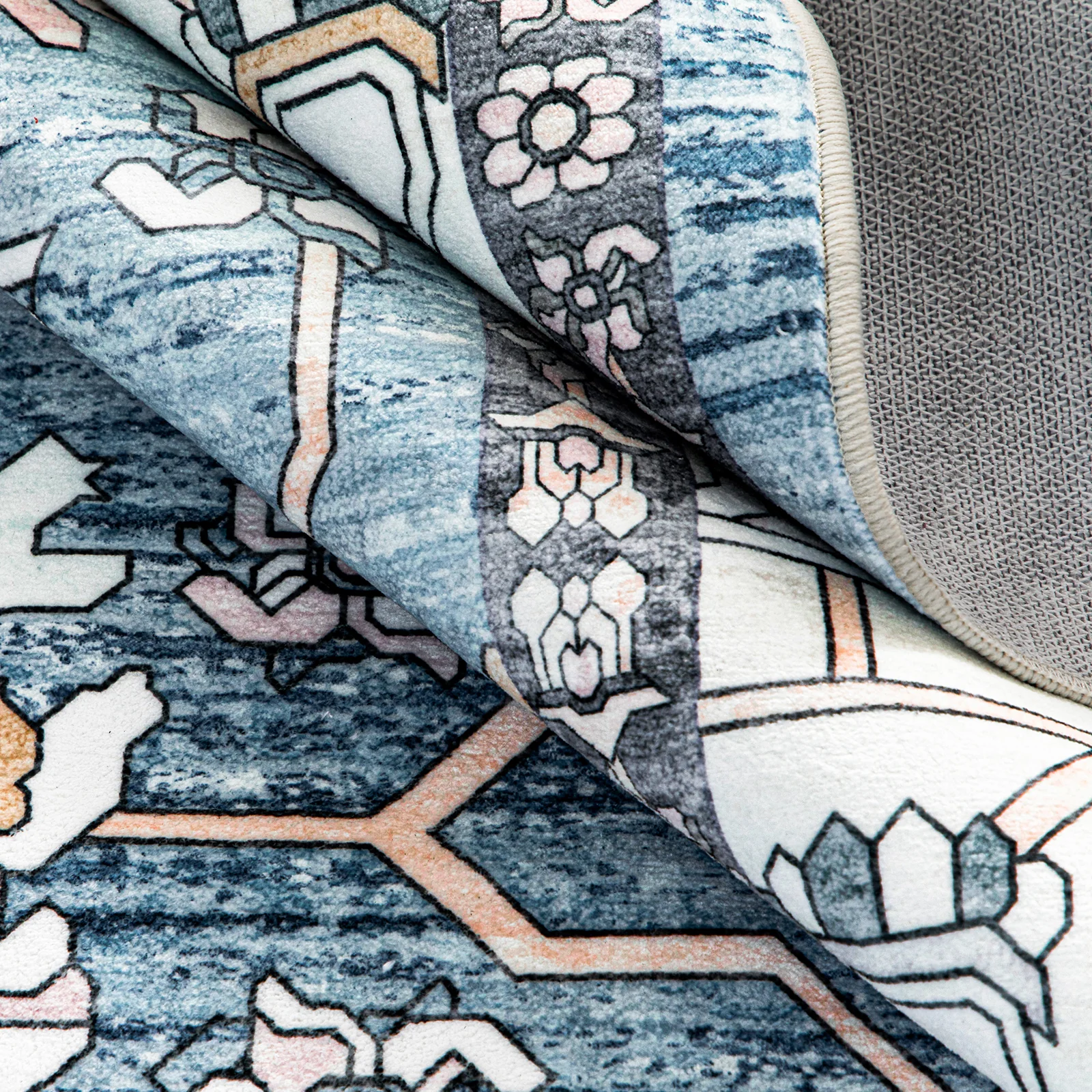 Extra Large Rug Light Blue Peony Distressed Classic Lounges Carpet Runner Machine Washable - Image 22