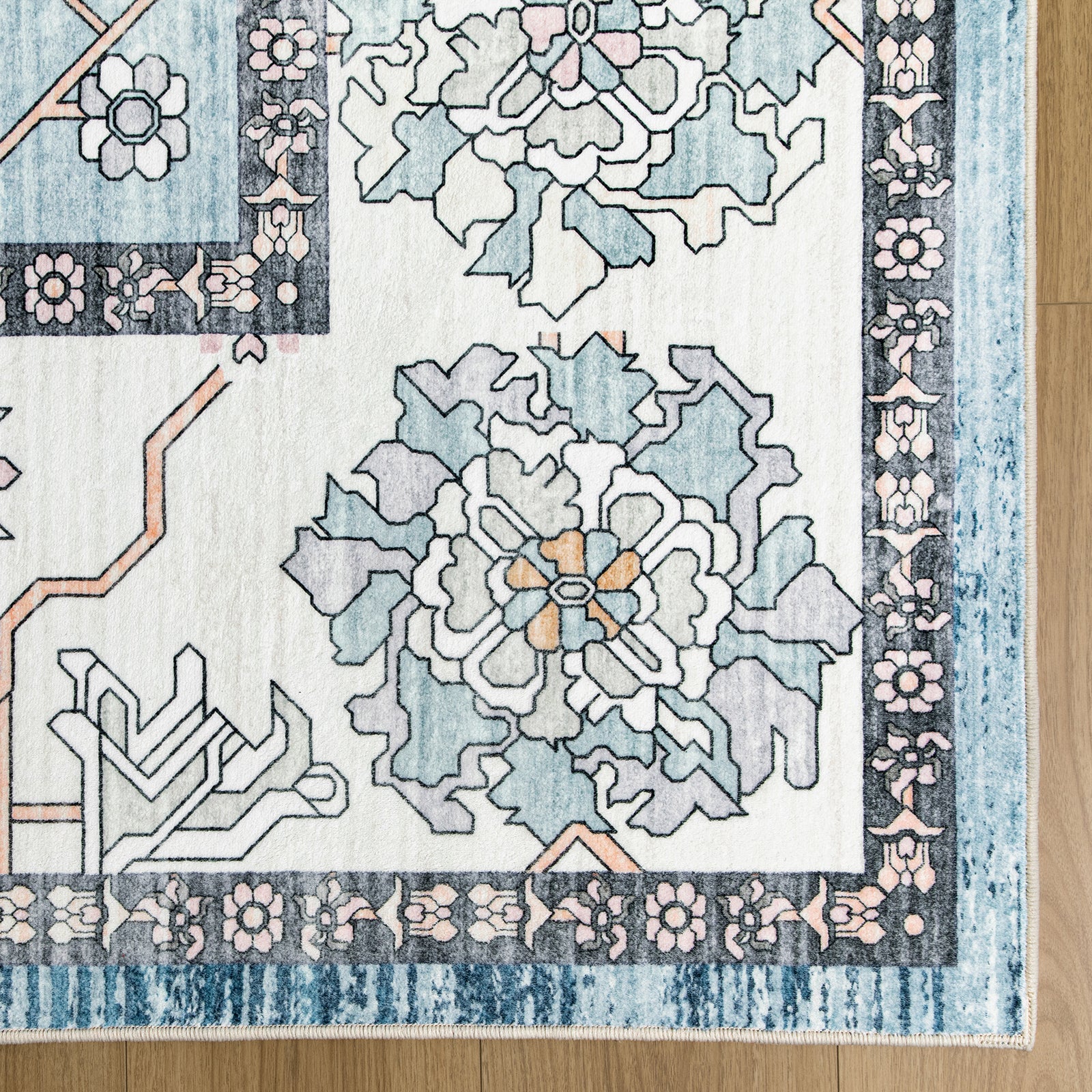 Extra Large Rug Light Blue Peony Distressed Classic Lounges Carpet Runner Machine Washable - Image 23