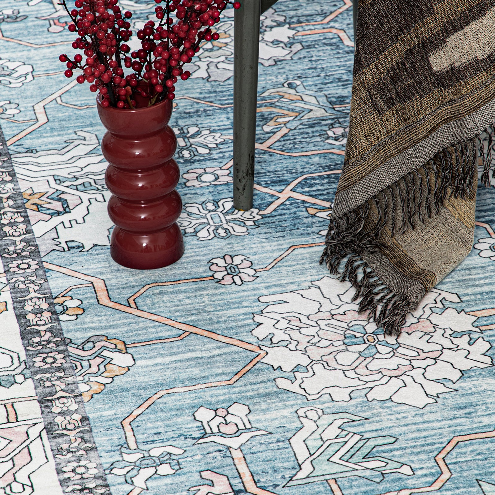 Extra Large Rug Light Blue Peony Distressed Classic Lounges Carpet Runner Machine Washable - Image 24