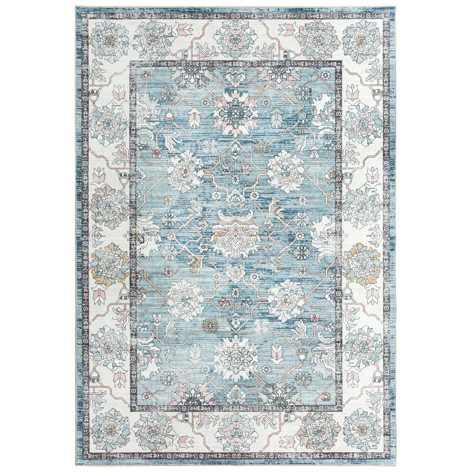 Extra Large Rug Light Blue Peony Distressed Classic Lounges Carpet Runner Machine Washable - Image 8