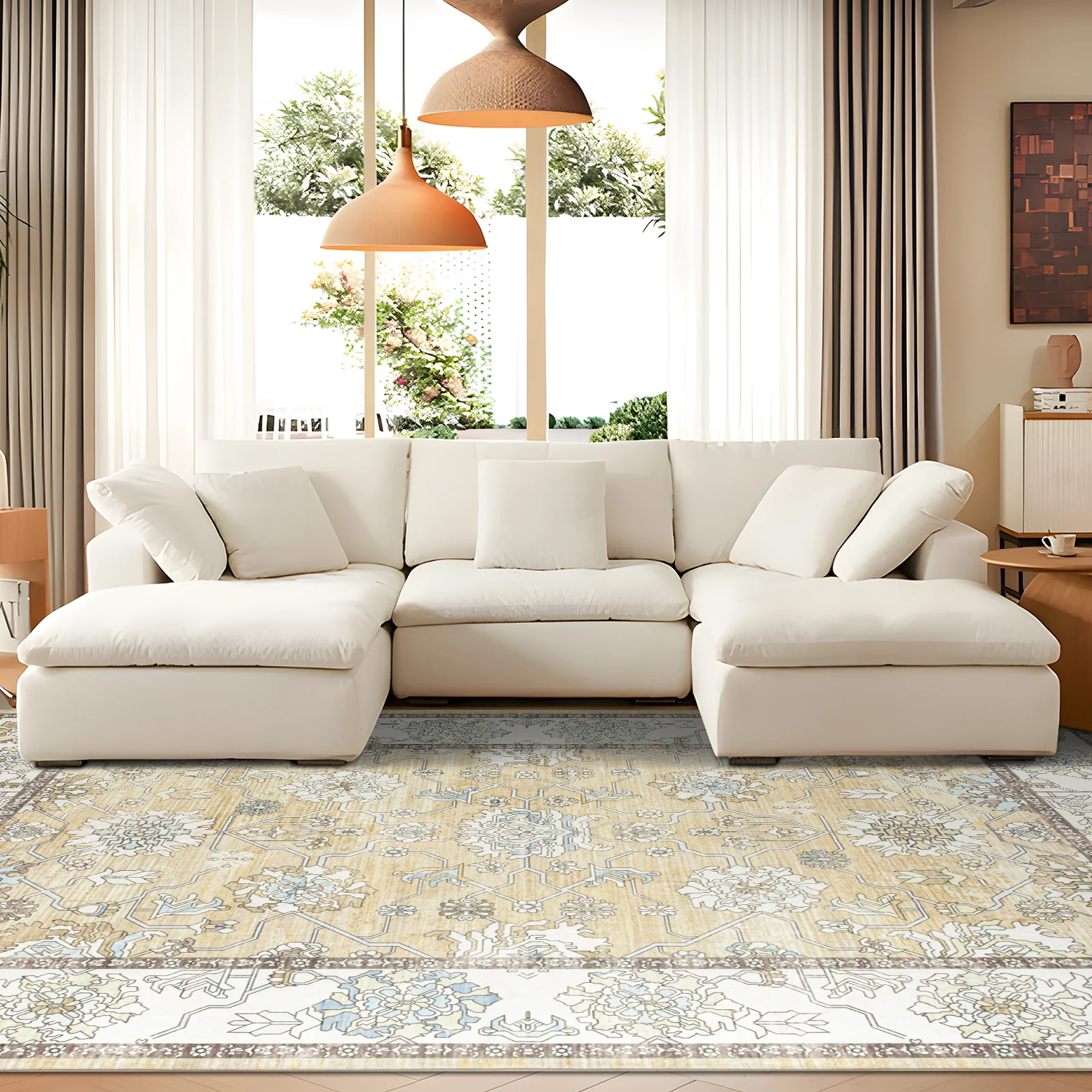 Extra Large Soft Gold Beige Modern Classic Carpet Vintage Hallway Runner Machine Washable - Image 11