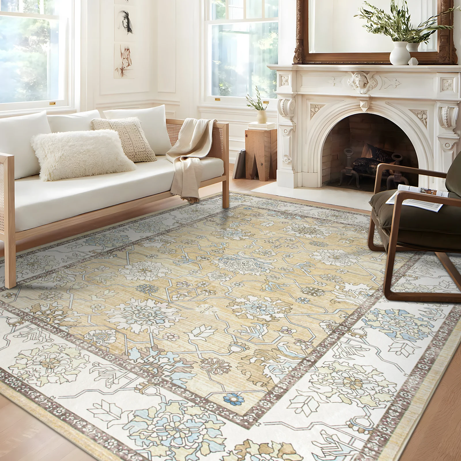Extra Large Soft Gold Beige Modern Classic Carpet Vintage Hallway Runner Machine Washable - Image 12