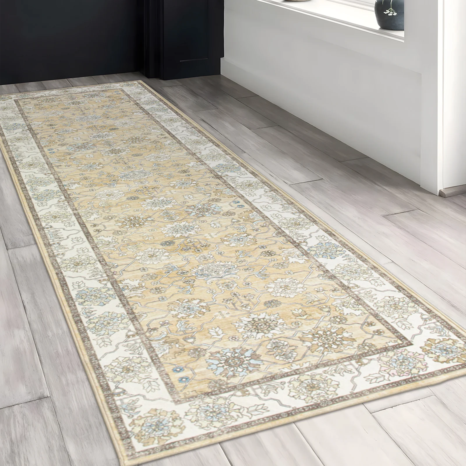 Extra Large Soft Gold Beige Modern Classic Carpet Vintage Hallway Runner Machine Washable - Image 13