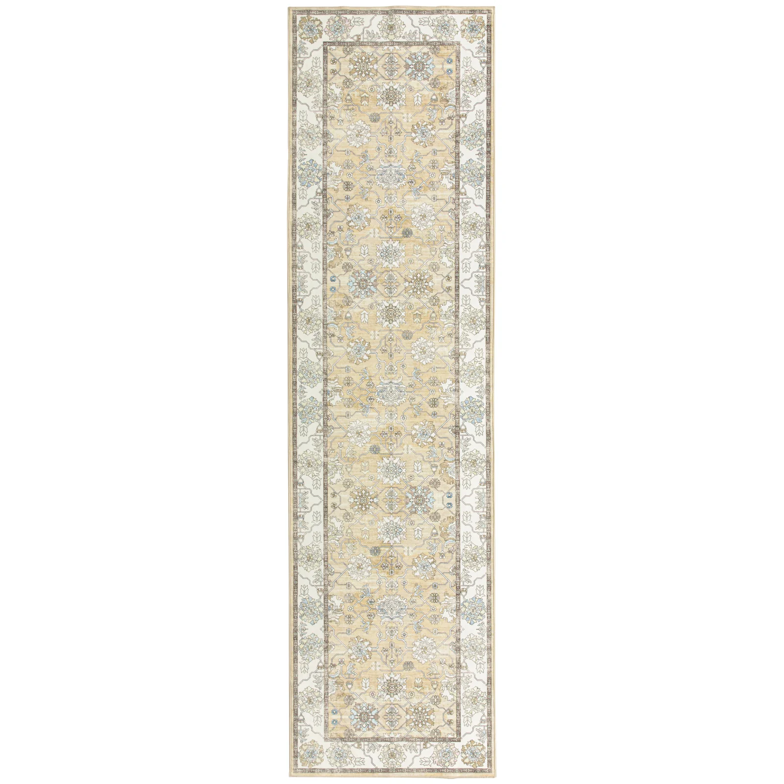 Extra Large Soft Gold Beige Modern Classic Carpet Vintage Hallway Runner Machine Washable - Image 14