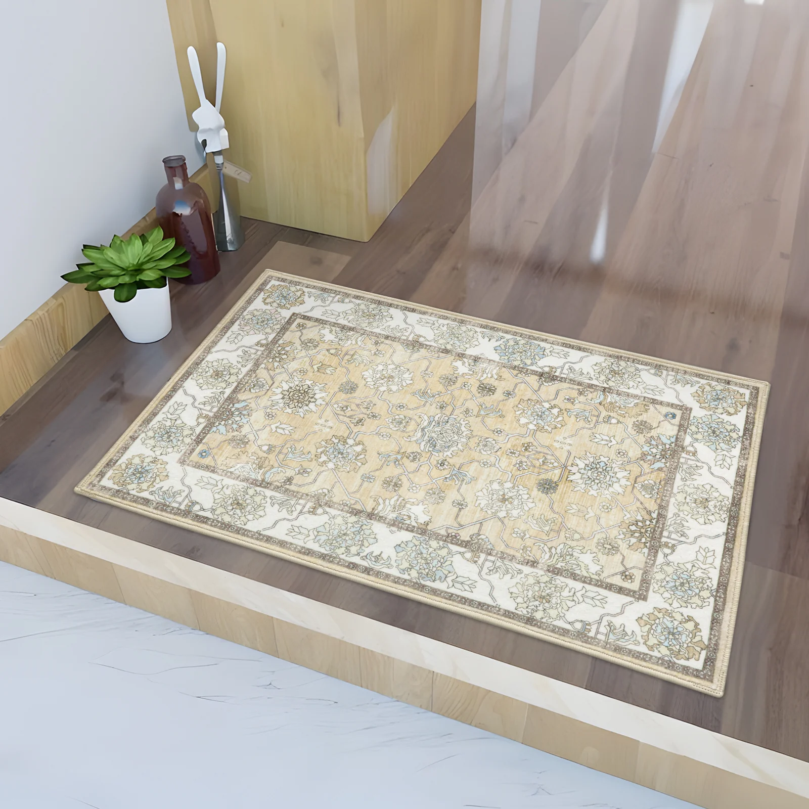 Extra Large Soft Gold Beige Modern Classic Carpet Vintage Hallway Runner Machine Washable - Image 16