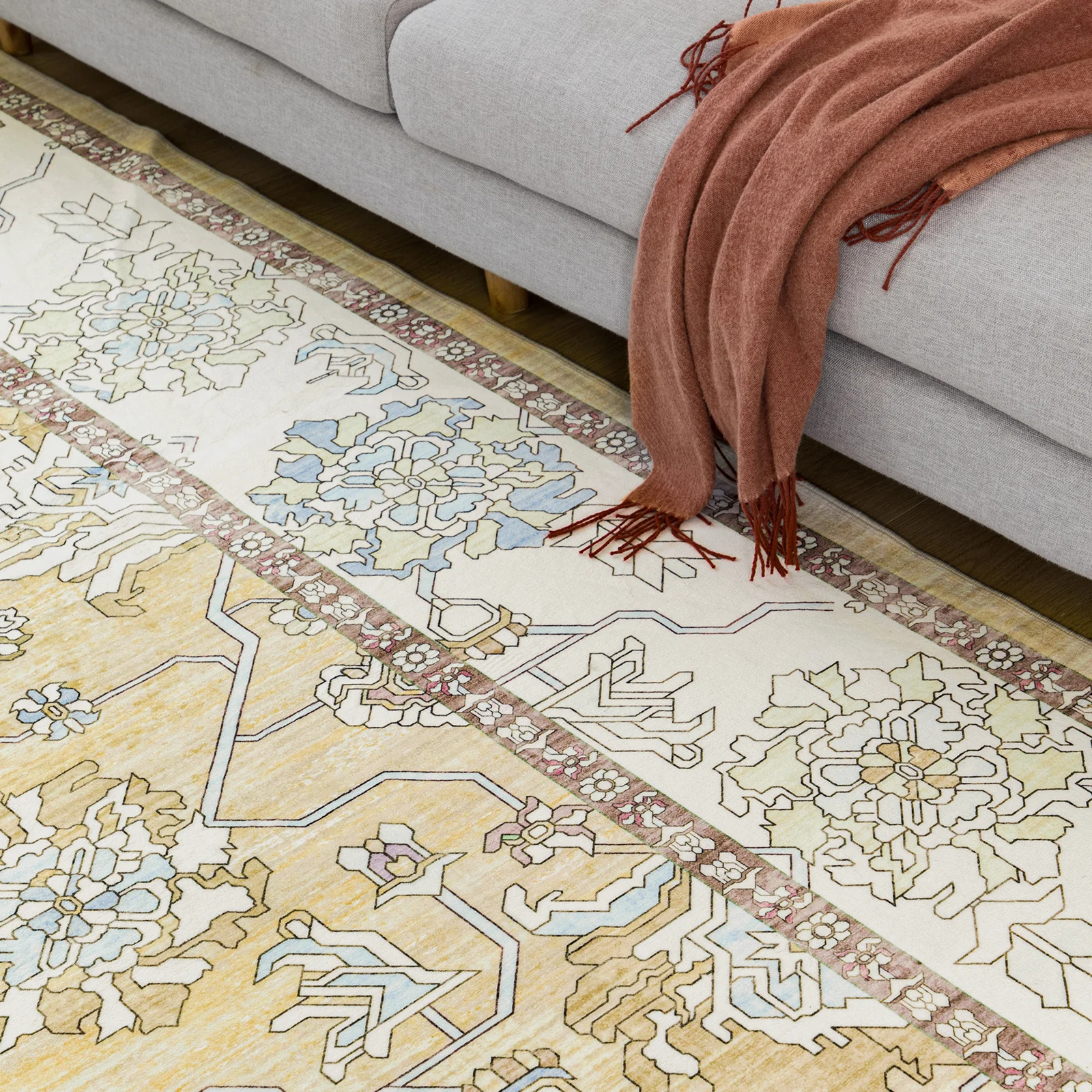 Extra Large Soft Gold Beige Modern Classic Carpet Vintage Hallway Runner Machine Washable - Image 23