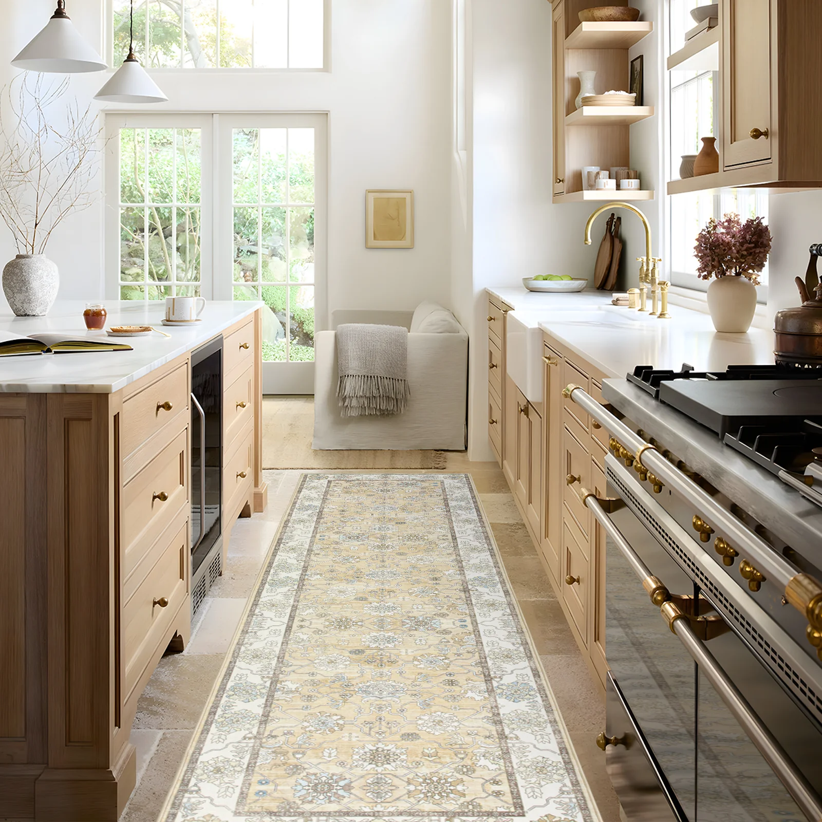 Extra Large Soft Gold Beige Modern Classic Carpet Vintage Hallway Runner Machine Washable - Image 4