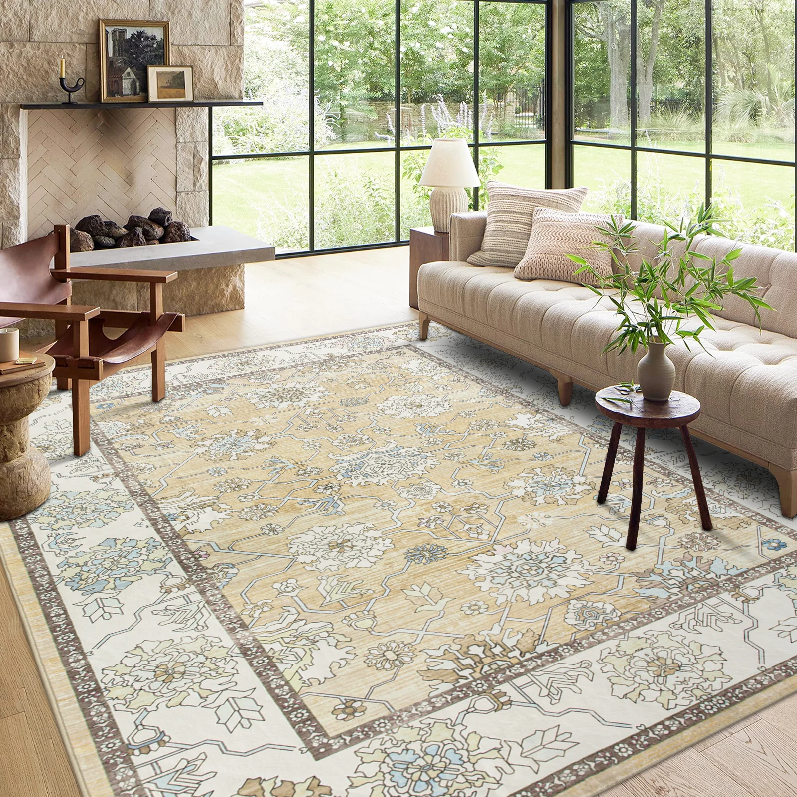 Extra Large Soft Gold Beige Modern Classic Carpet Vintage Hallway Runner Machine Washable - Image 6