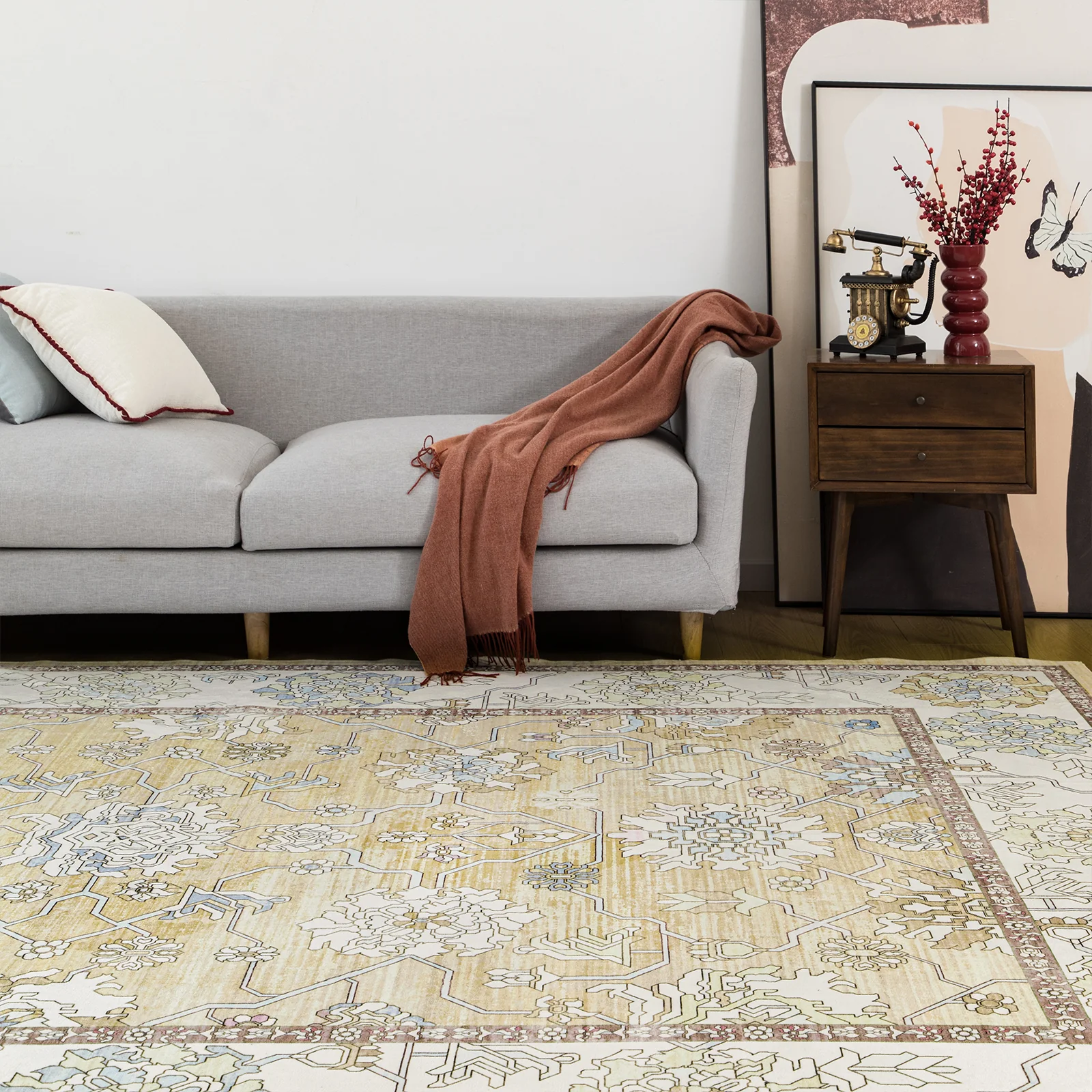 Extra Large Soft Gold Beige Modern Classic Carpet Vintage Hallway Runner Machine Washable - Image 8