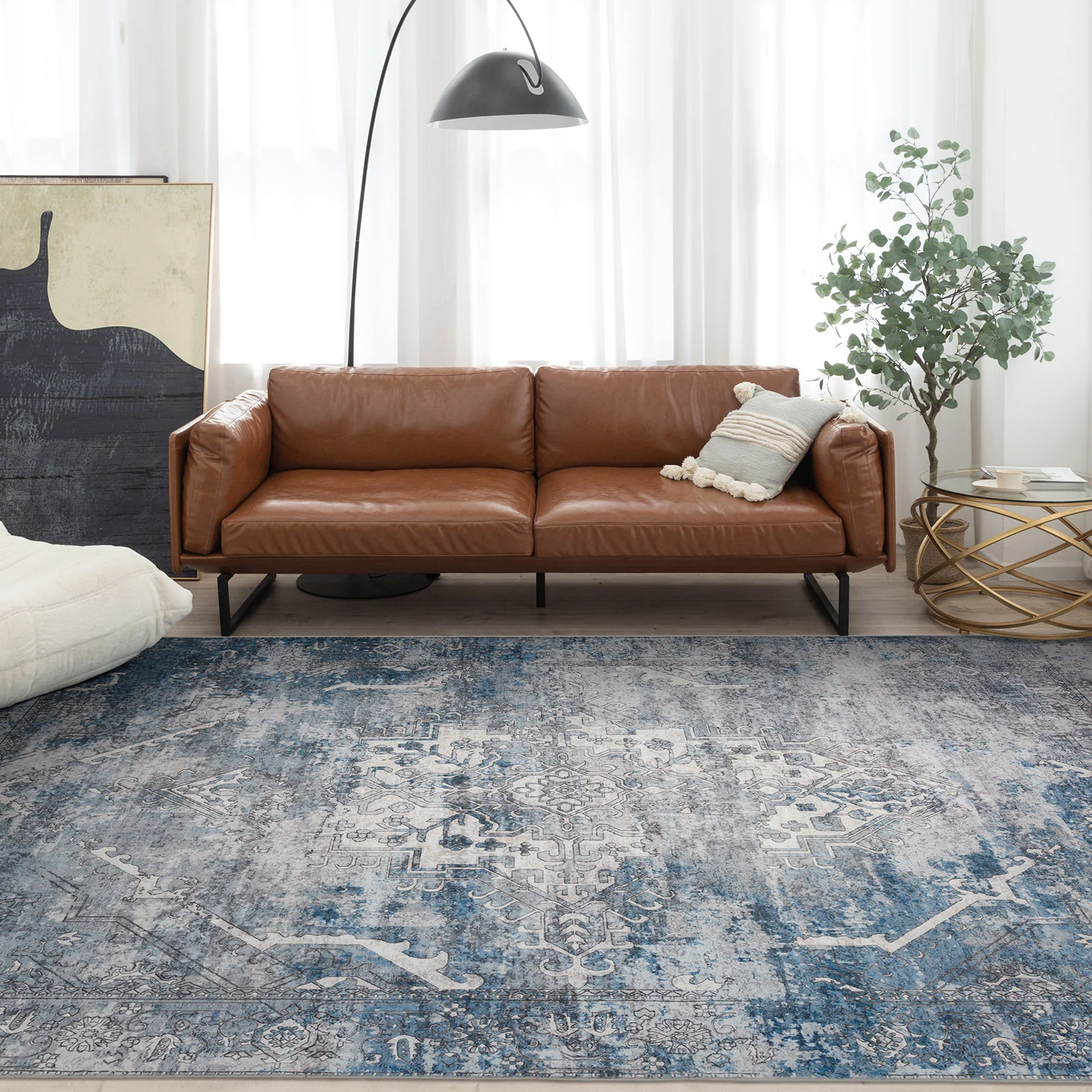 Clearance Extra Large Area Rug Blue Grey Thick Warm Plush Distressed Allover Distressed Vintage Carpet Machine Washable Rug Tufted Shaggy - Image 10