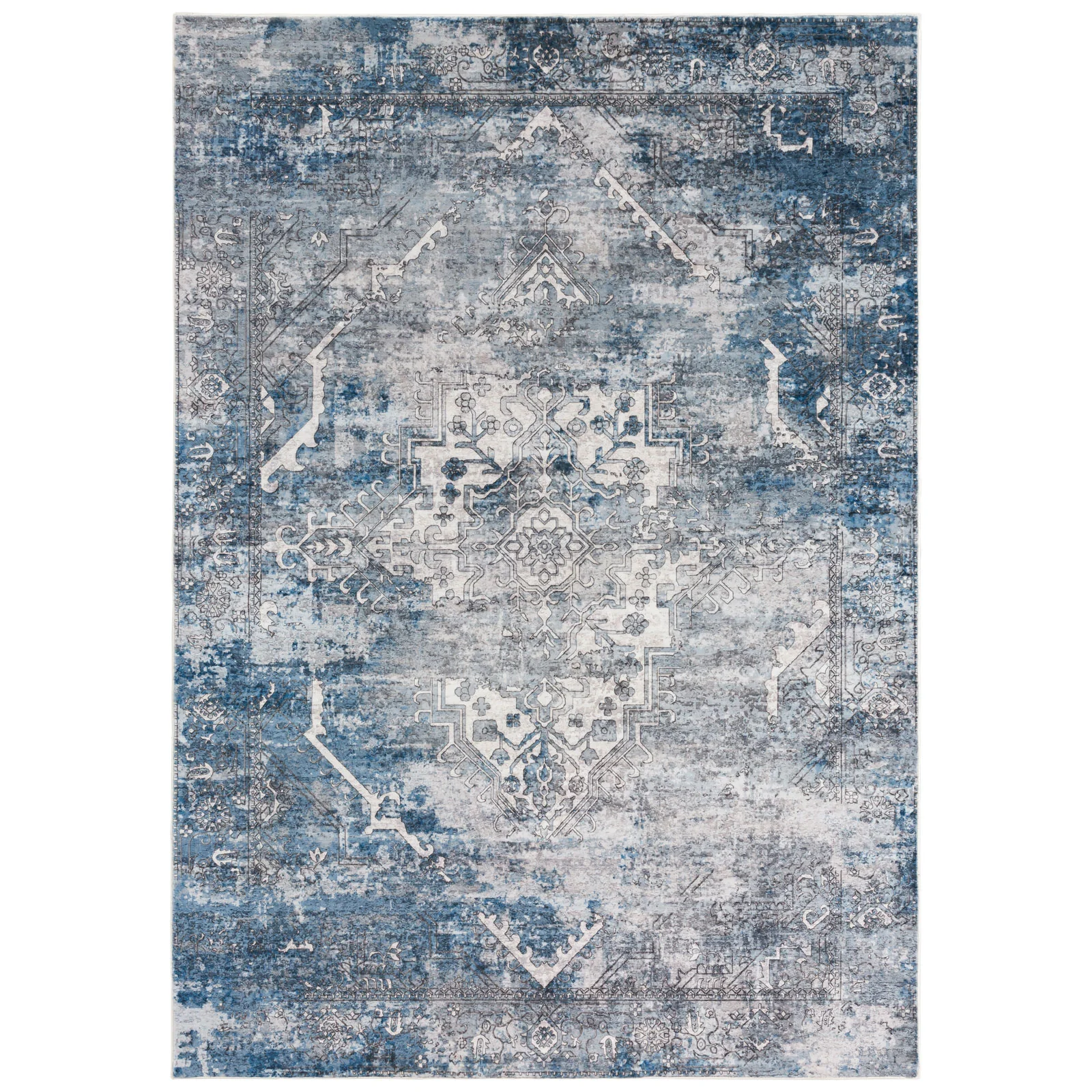 Clearance Extra Large Area Rug Blue Grey Thick Warm Plush Distressed Allover Distressed Vintage Carpet Machine Washable Rug Tufted Shaggy - Image 13
