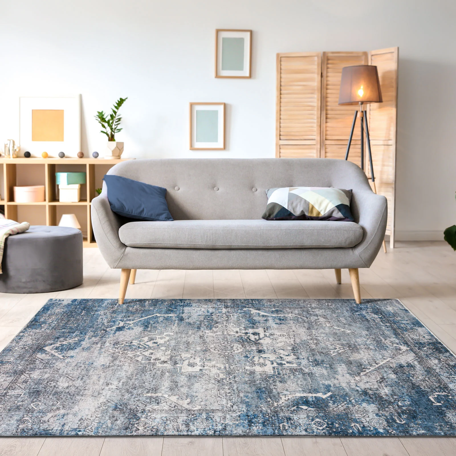 Clearance Extra Large Area Rug Blue Grey Thick Warm Plush Distressed Allover Distressed Vintage Carpet Machine Washable Rug Tufted Shaggy - Image 6