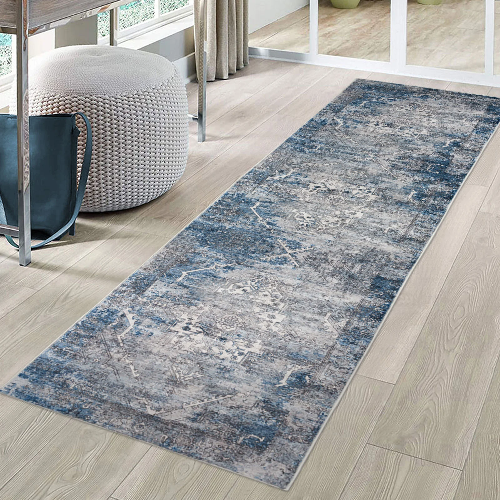 Clearance Extra Large Area Rug Blue Grey Thick Warm Plush Distressed Allover Distressed Vintage Carpet Machine Washable Rug Tufted Shaggy - Image 8