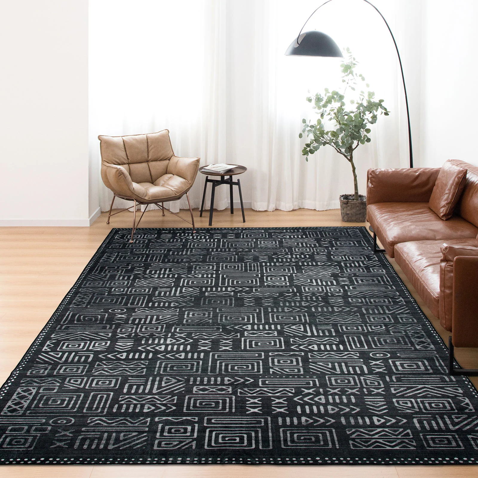 Clearance Extra Large Area Rug Charcoal Black Tribal Moroccan Geometric Non Slip Soft Plush Shaggy Machine Washable Carpet - Image 11
