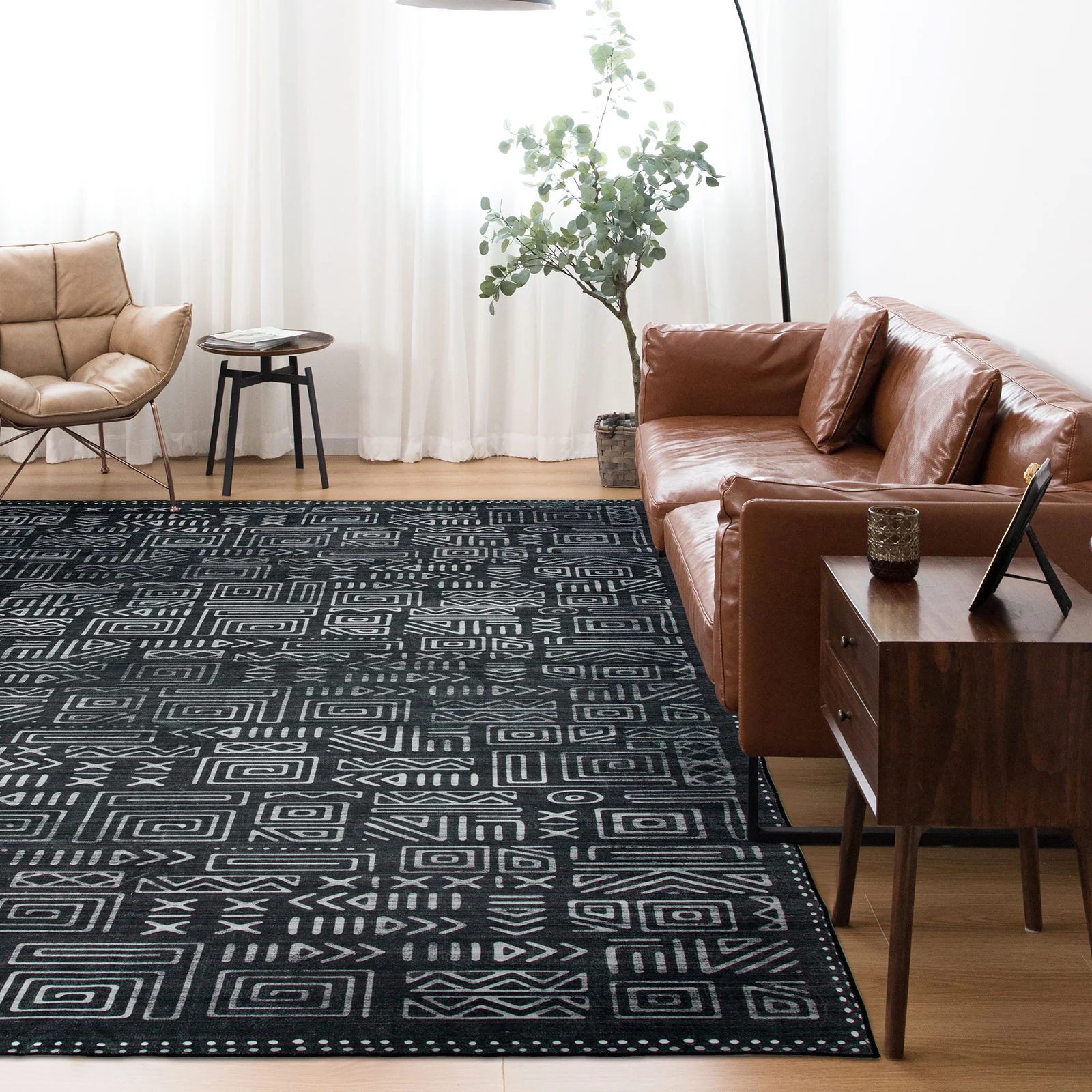 Clearance Extra Large Area Rug Charcoal Black Tribal Moroccan Geometric Non Slip Soft Plush Shaggy Machine Washable Carpet - Image 12
