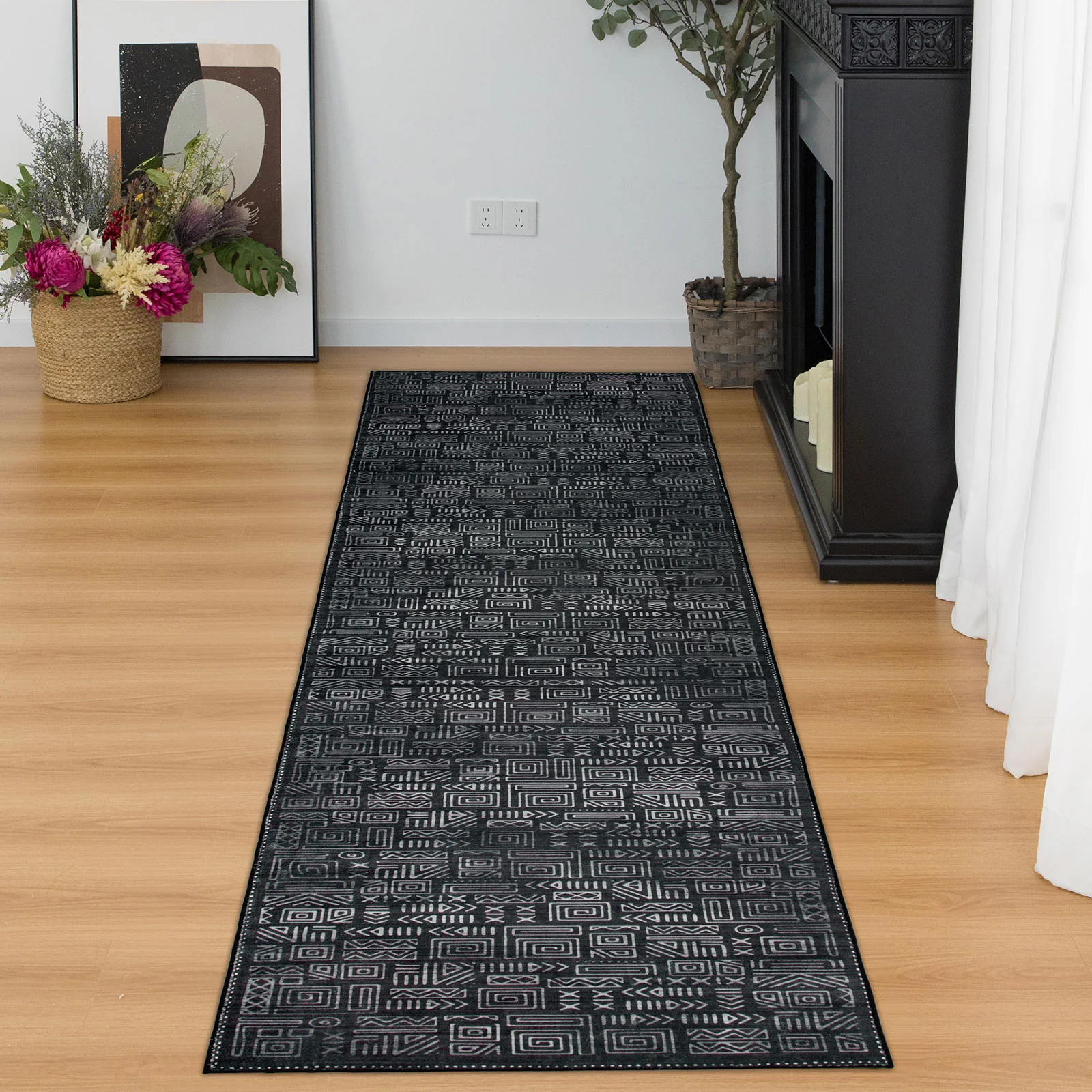 Clearance Extra Large Area Rug Charcoal Black Tribal Moroccan Geometric Non Slip Soft Plush Shaggy Machine Washable Carpet - Image 16