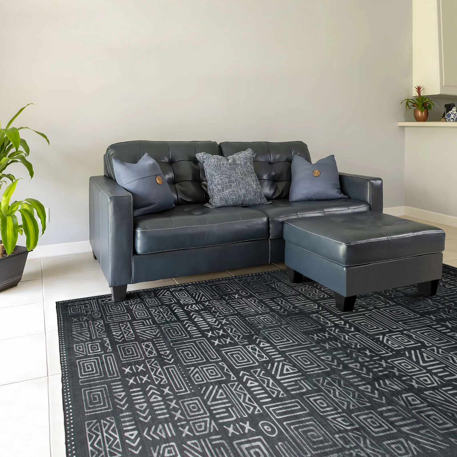 Clearance Extra Large Area Rug Charcoal Black Tribal Moroccan Geometric Non Slip Soft Plush Shaggy Machine Washable Carpet - Image 3