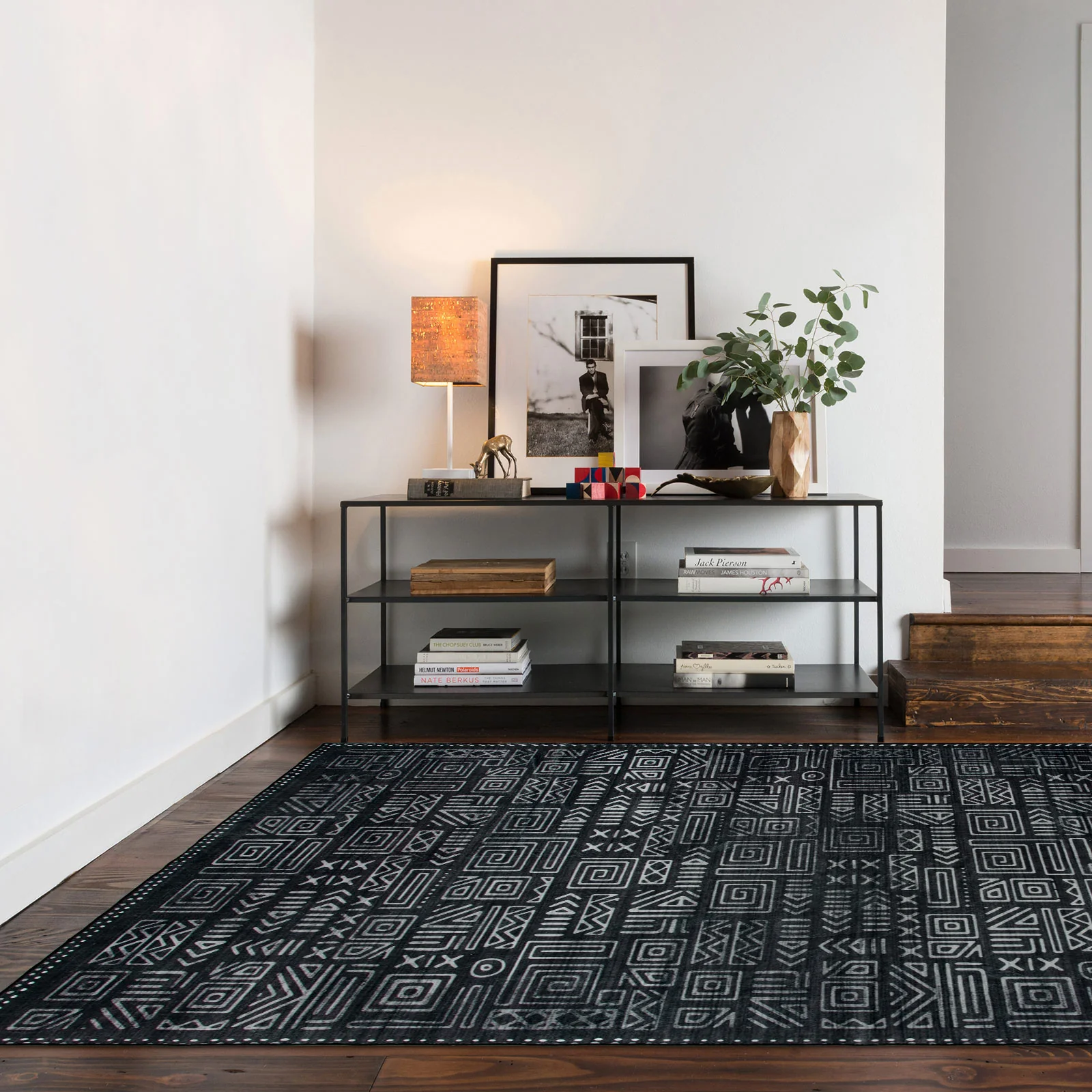 Clearance Extra Large Area Rug Charcoal Black Tribal Moroccan Geometric Non Slip Soft Plush Shaggy Machine Washable Carpet - Image 4