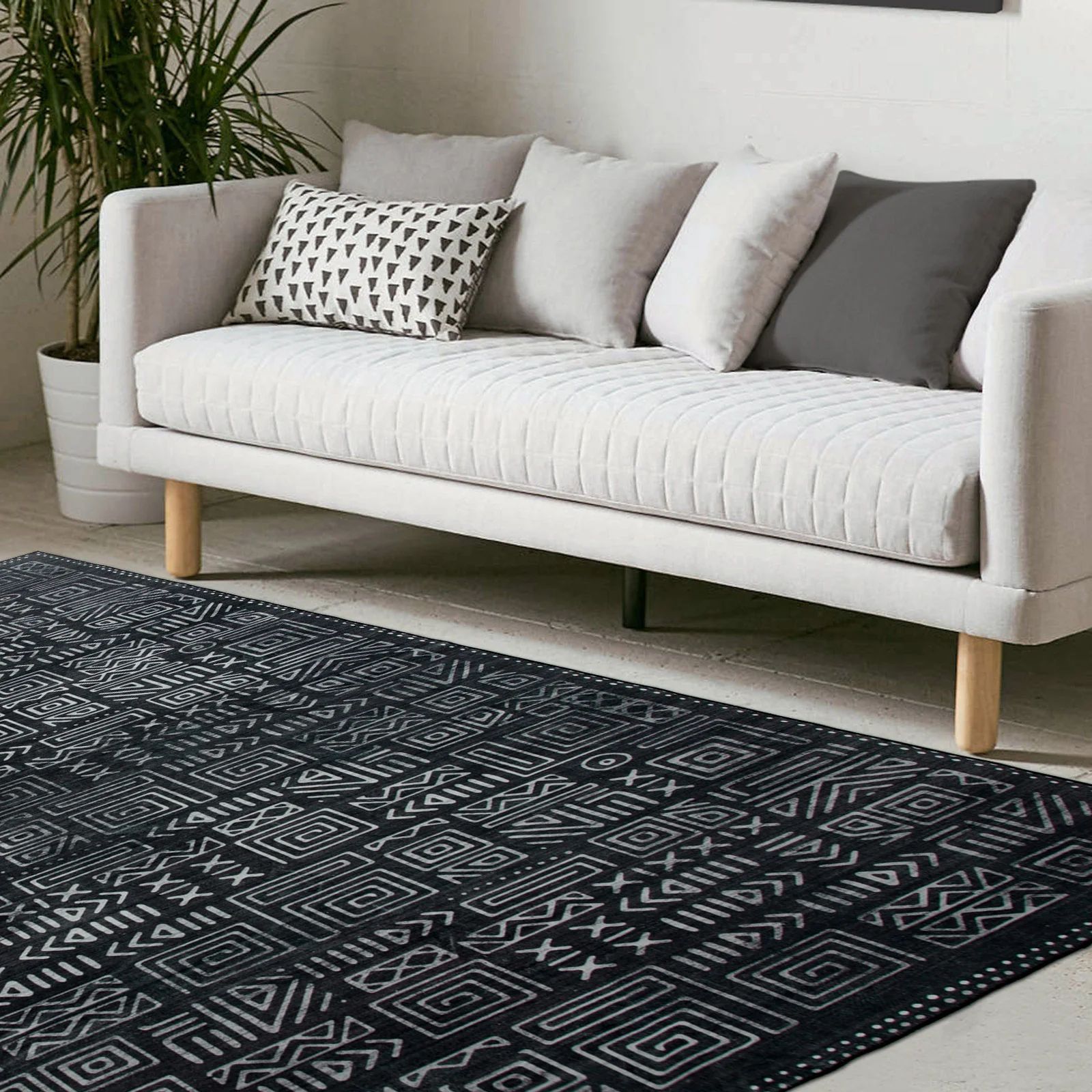 Clearance Extra Large Area Rug Charcoal Black Tribal Moroccan Geometric Non Slip Soft Plush Shaggy Machine Washable Carpet - Image 5