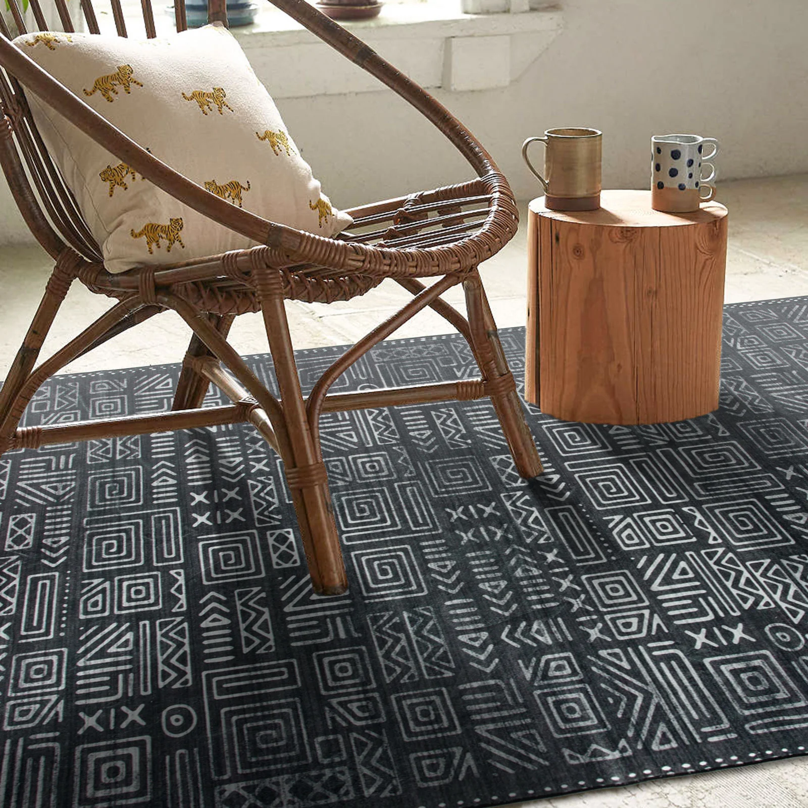 Clearance Extra Large Area Rug Charcoal Black Tribal Moroccan Geometric Non Slip Soft Plush Shaggy Machine Washable Carpet - Image 6