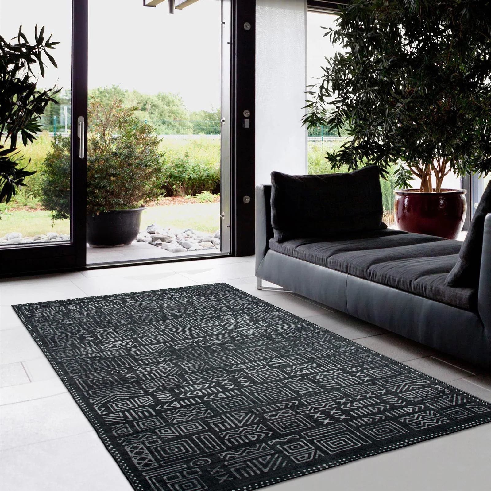 Clearance Extra Large Area Rug Charcoal Black Tribal Moroccan Geometric Non Slip Soft Plush Shaggy Machine Washable Carpet - Image 7