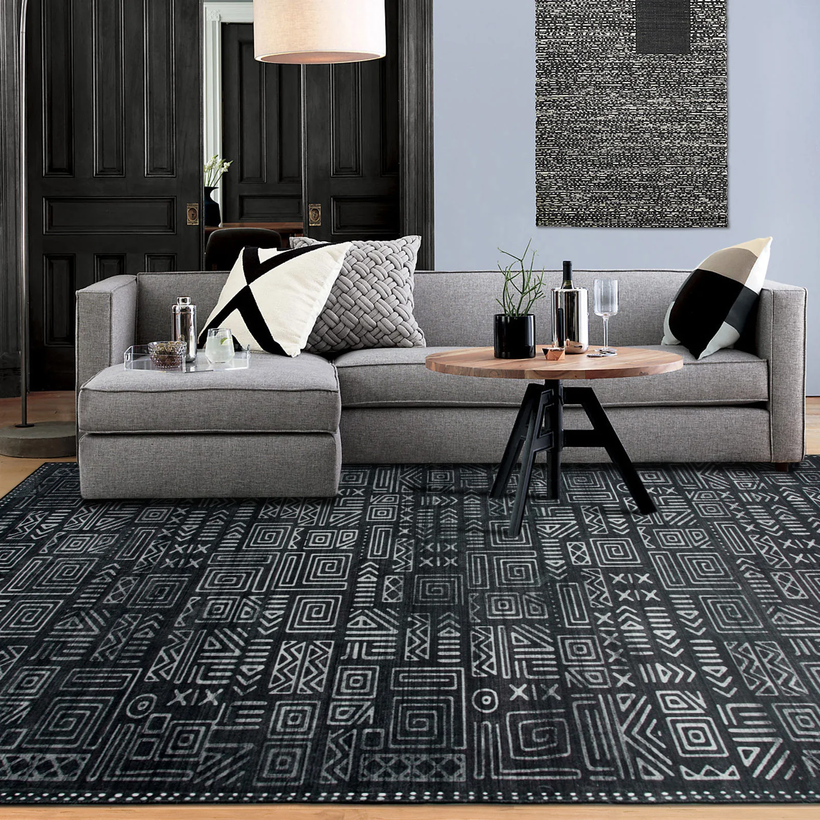 Clearance Extra Large Area Rug Charcoal Black Tribal Moroccan Geometric Non Slip Soft Plush Shaggy Machine Washable Carpet - Image 9