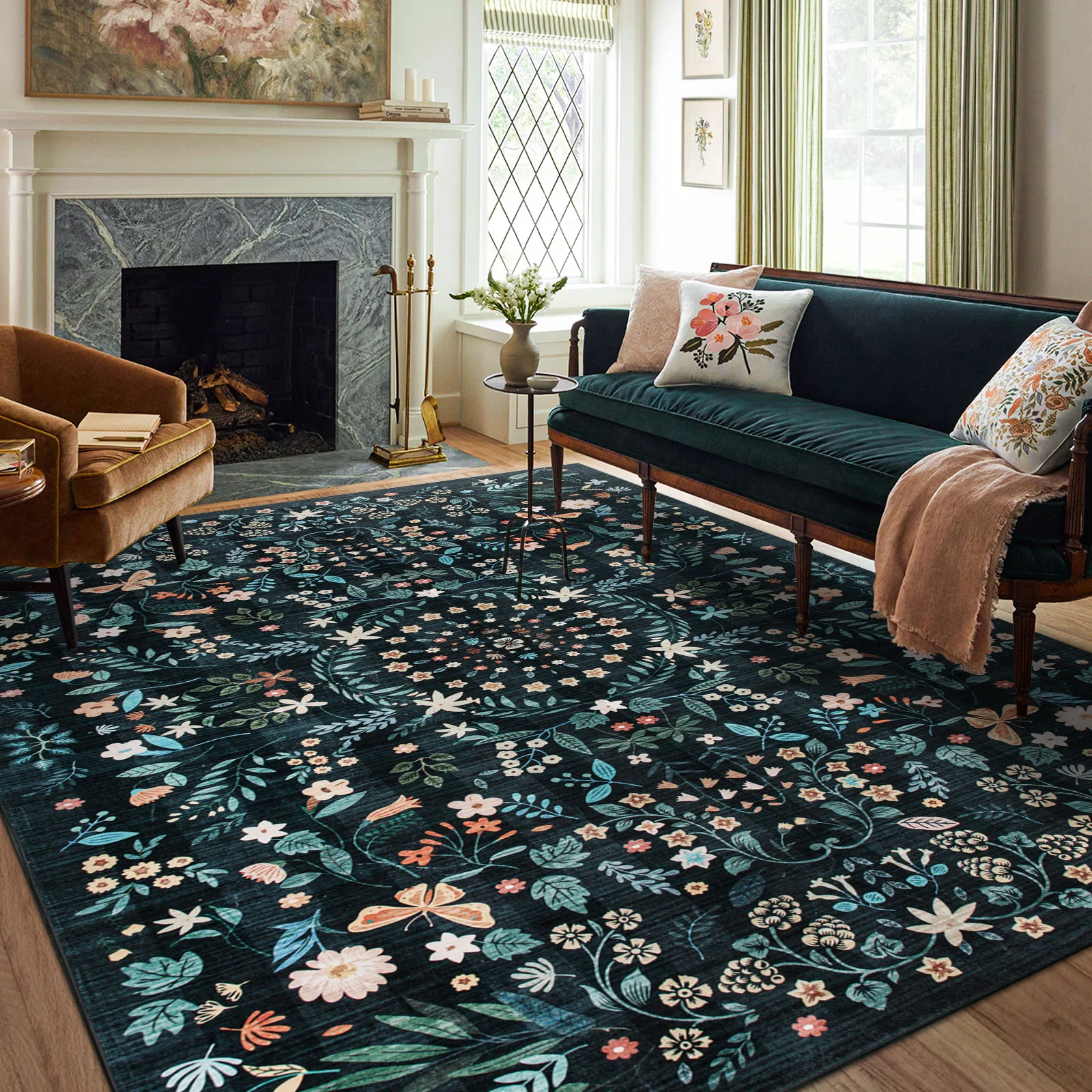 Extra Large Area Rug Charcoal Green Beautiful Mandala Carpet Soft Boho Chic Mat Machine Washable - Image 10