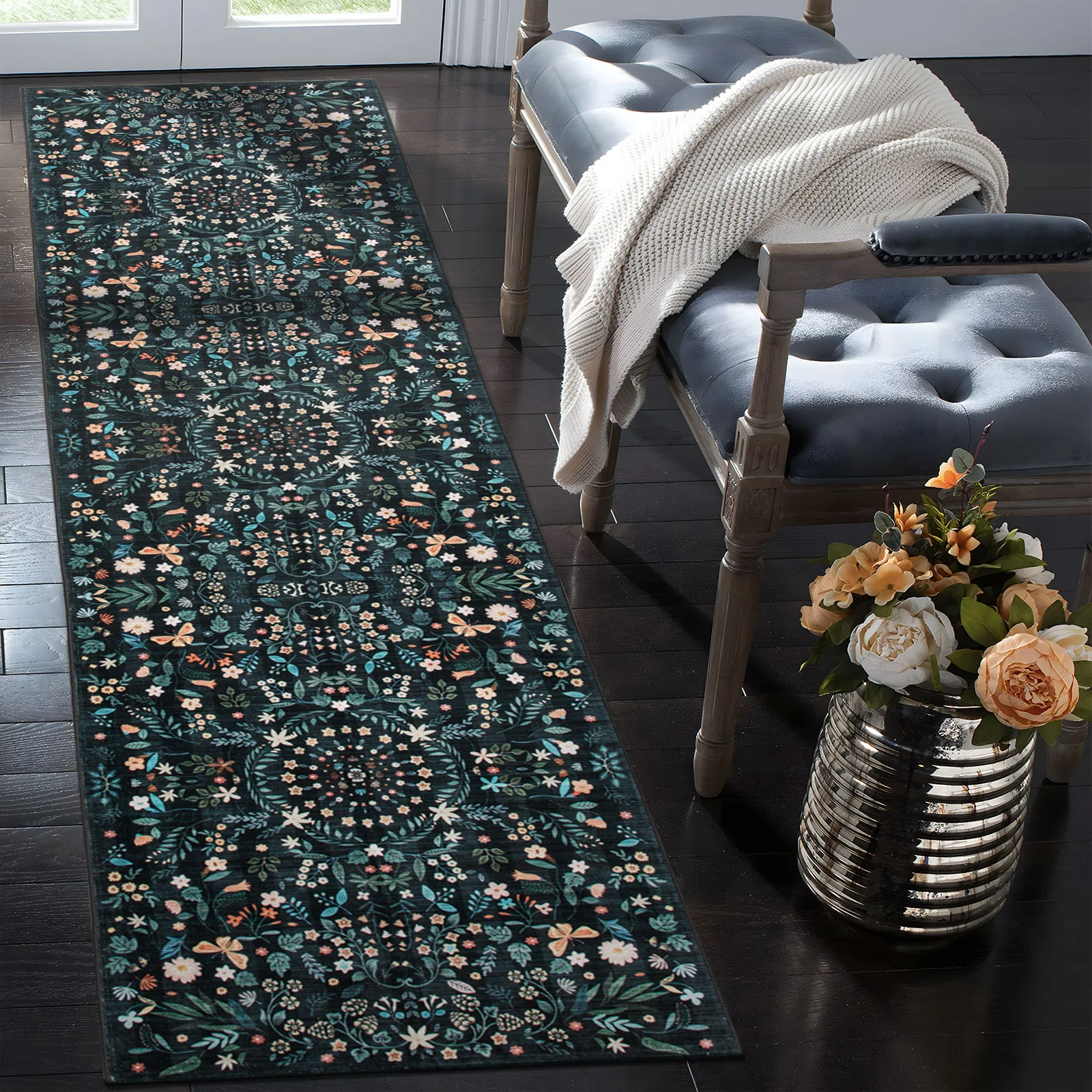 Extra Large Area Rug Charcoal Green Beautiful Mandala Carpet Soft Boho Chic Mat Machine Washable - Image 11