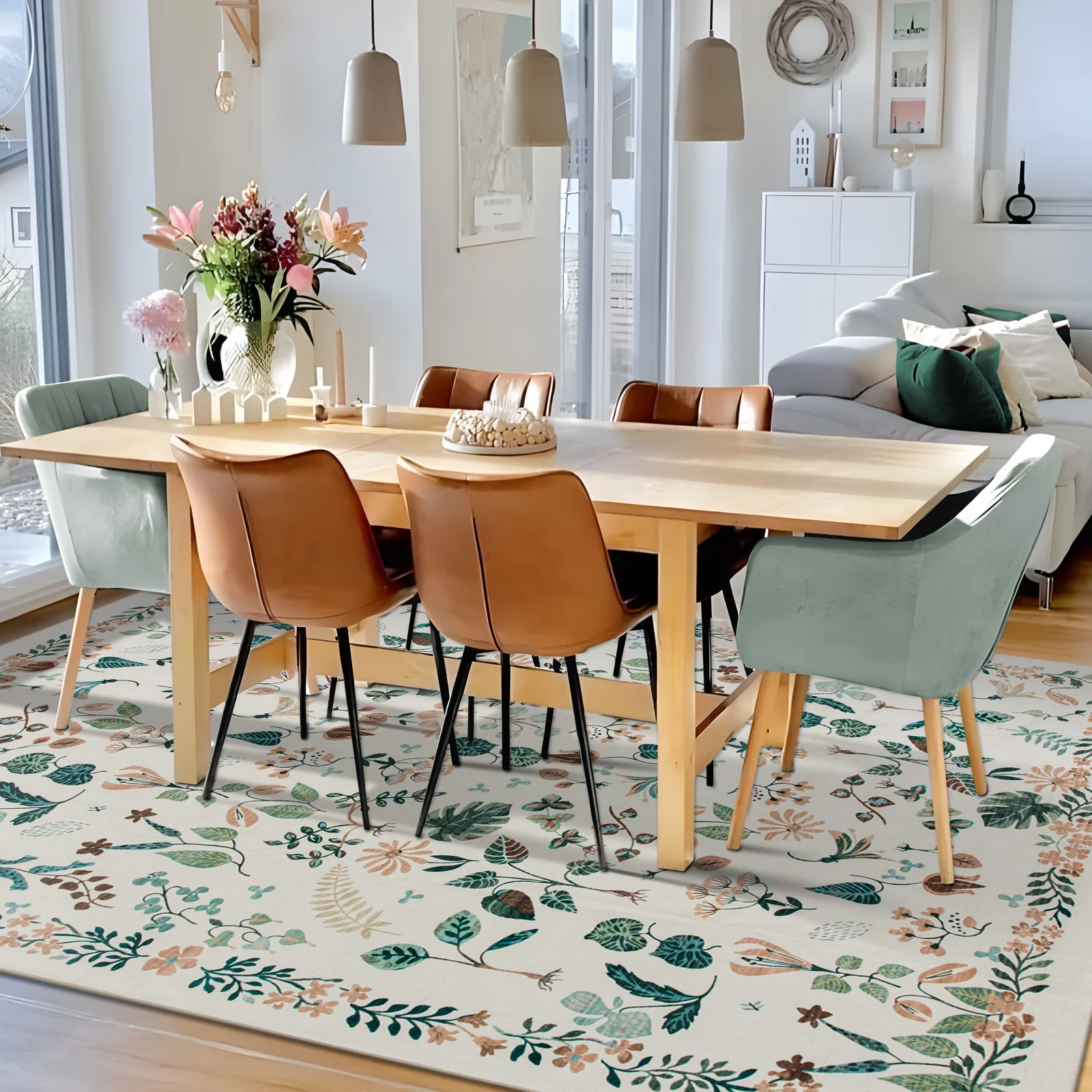 Extra Large Tropical Rug Ivory Cream White Beautiful Jungle Carpet Machine Washable Dining Room Mat Kids Room Rugs - Image 10