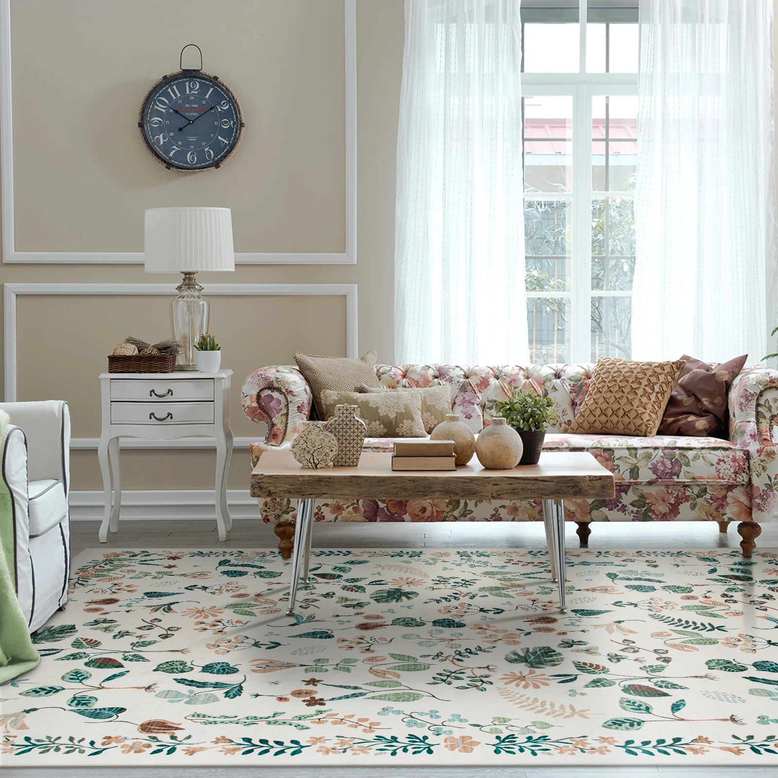 Extra Large Tropical Rug Ivory Cream White Beautiful Jungle Carpet Machine Washable Dining Room Mat Kids Room Rugs - Image 5