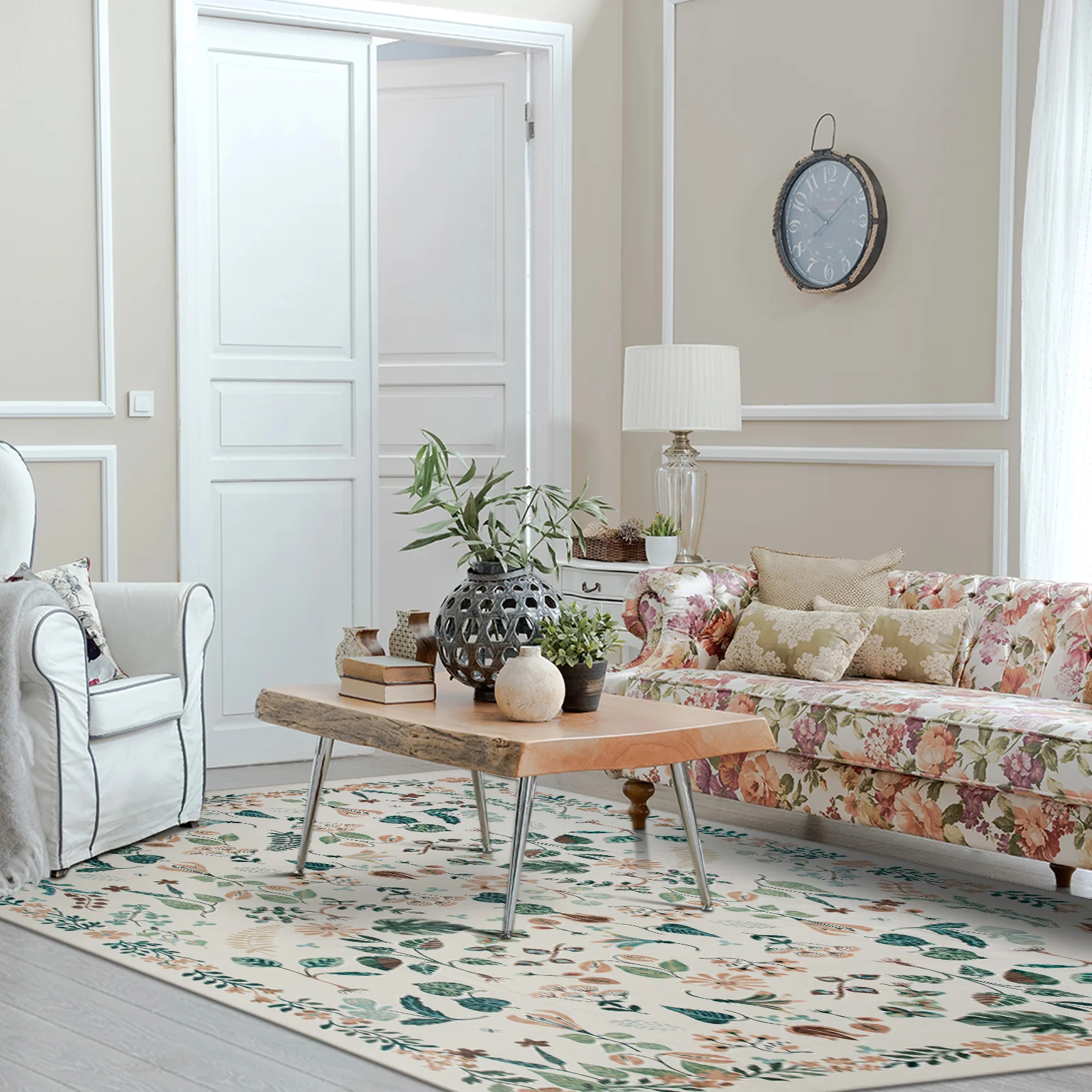 Extra Large Tropical Rug Ivory Cream White Beautiful Jungle Carpet Machine Washable Dining Room Mat Kids Room Rugs - Image 6
