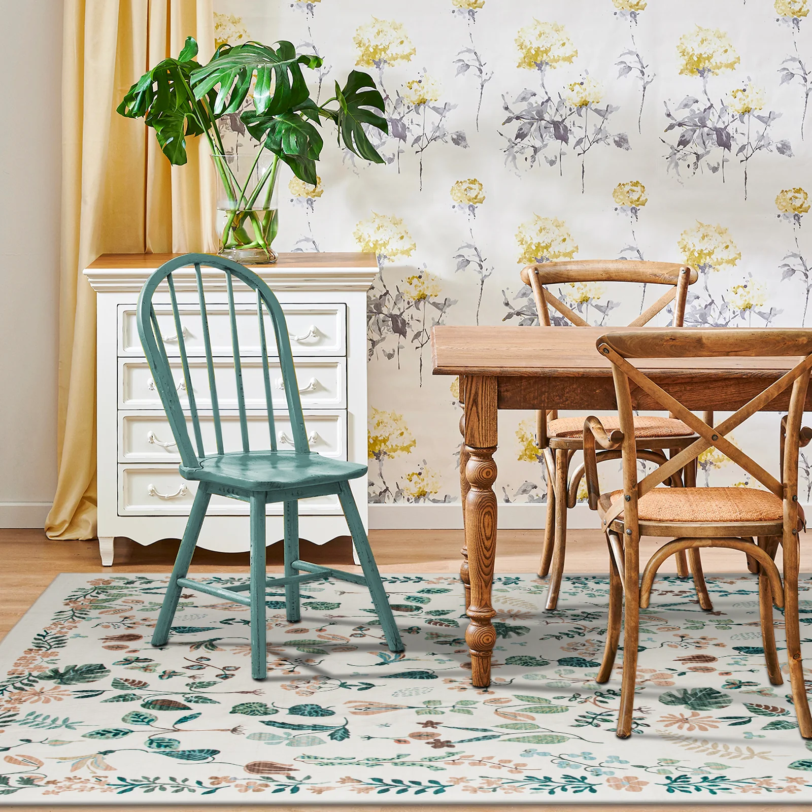 Extra Large Tropical Rug Ivory Cream White Beautiful Jungle Carpet Machine Washable Dining Room Mat Kids Room Rugs - Image 7