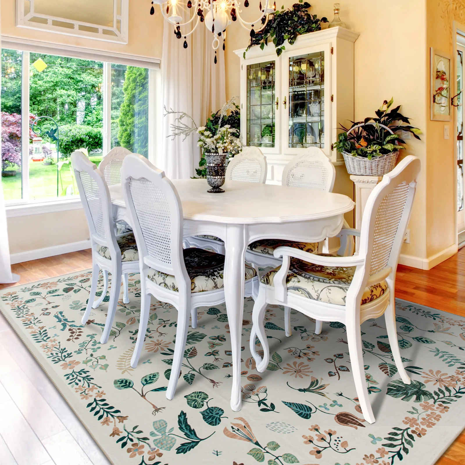 Extra Large Tropical Rug Ivory Cream White Beautiful Jungle Carpet Machine Washable Dining Room Mat Kids Room Rugs - Image 8