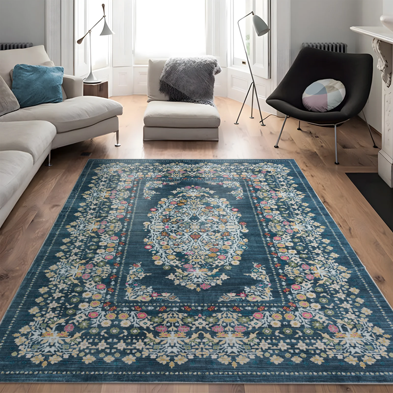 Flash Deal Extra Large Area Rug Teal Turquoise Blue Soft Floral Machine Washable Carpet Runner Mat - Image 13