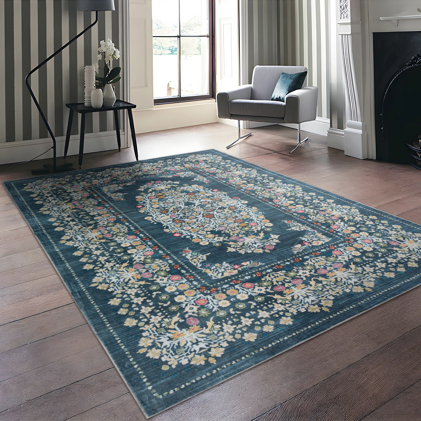 Flash Deal Extra Large Area Rug Teal Turquoise Blue Soft Floral Machine Washable Carpet Runner Mat - Image 6