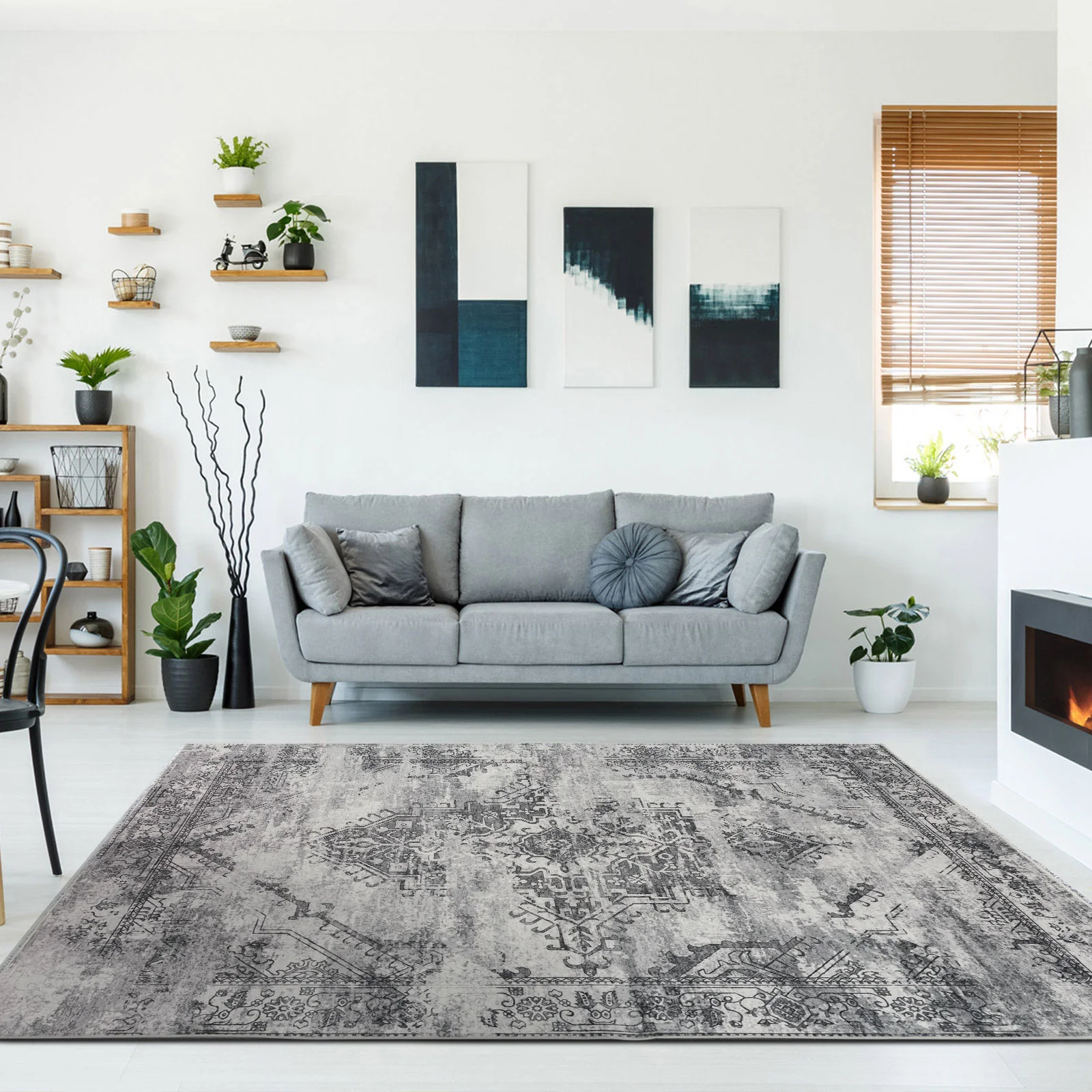 Clearance Extra Large Beautiful Rug Charcoal Black Soft Thick Warm Distressed Vintage Tufted Carpet Shaggy Runners Machine Washable - Image 4