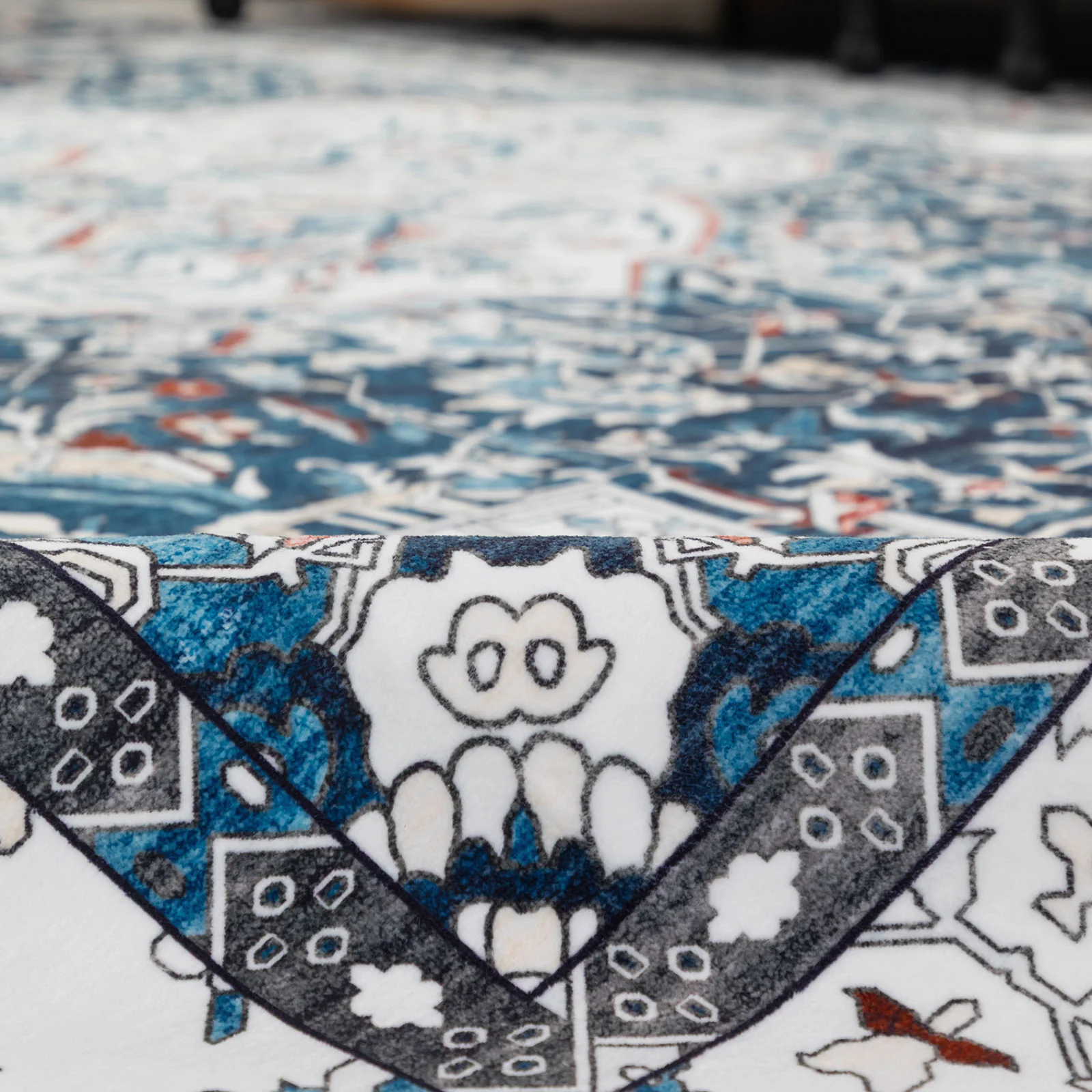 Last 9 Pcs Extra Large Floor Rug Indigo Beautiful Medallion Vintage Carpet Machine Washable Mat - Image 11