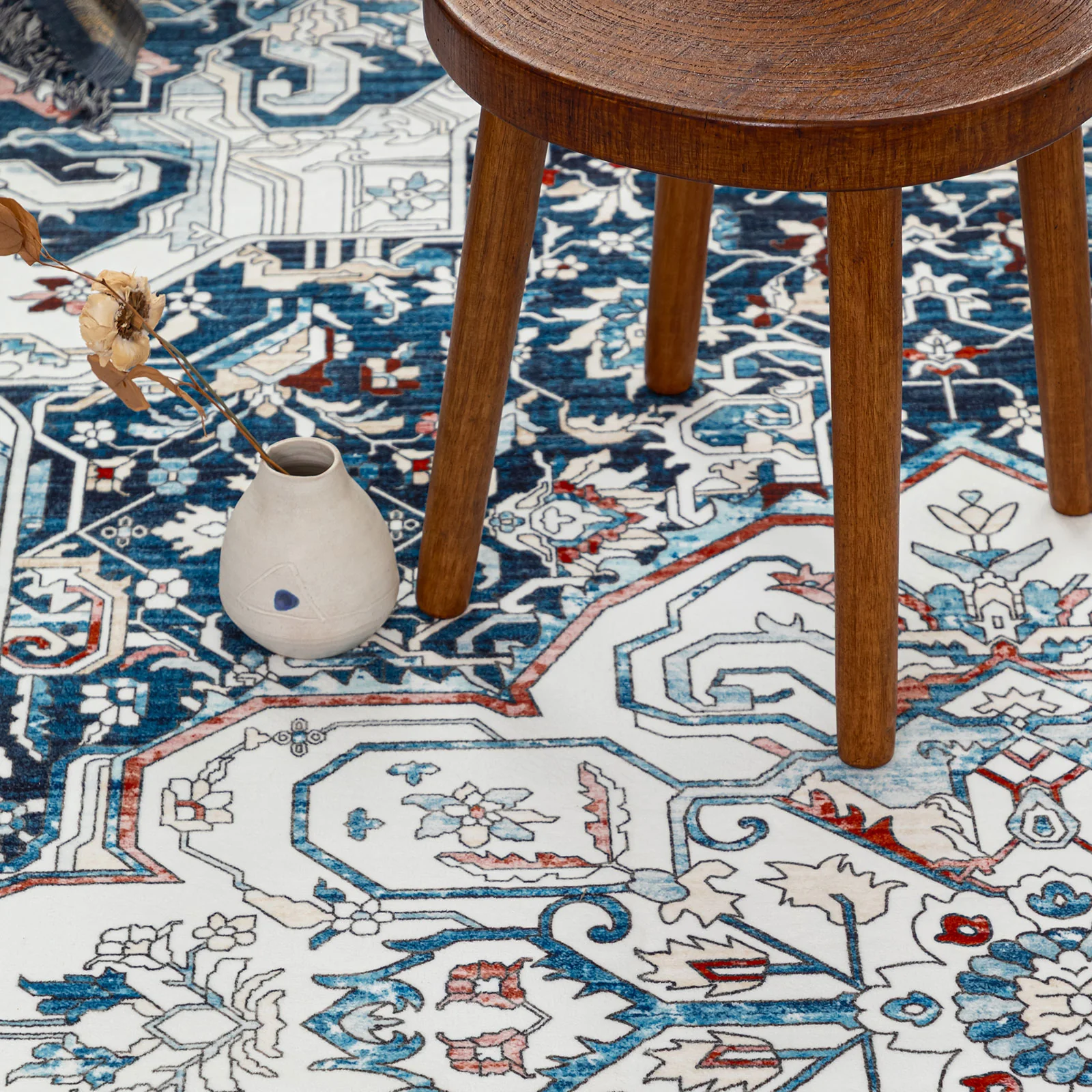 Last 9 Pcs Extra Large Floor Rug Indigo Beautiful Medallion Vintage Carpet Machine Washable Mat - Image 14