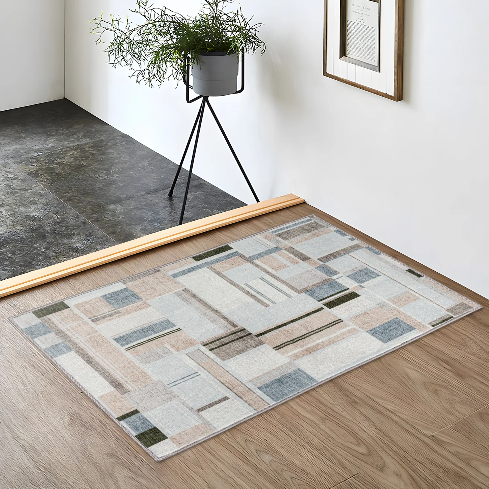 Extra Large Rug Peach Blue Multi Checked Modern Abstract Carpet Machine Washable Rugs - Image 15