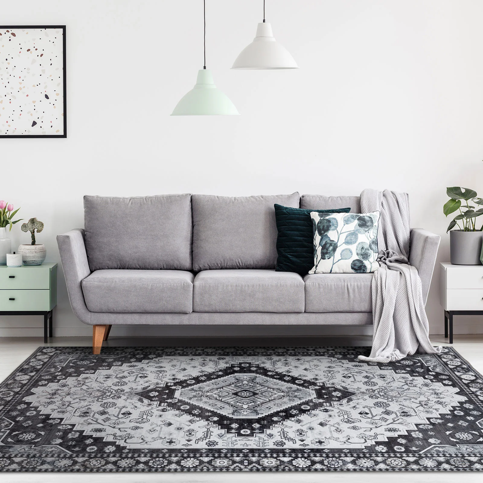 Extra Large Floor Rug Charcoal Black Soft Plush Scandinavian Machine Washable Geometric Carpet - Image 10
