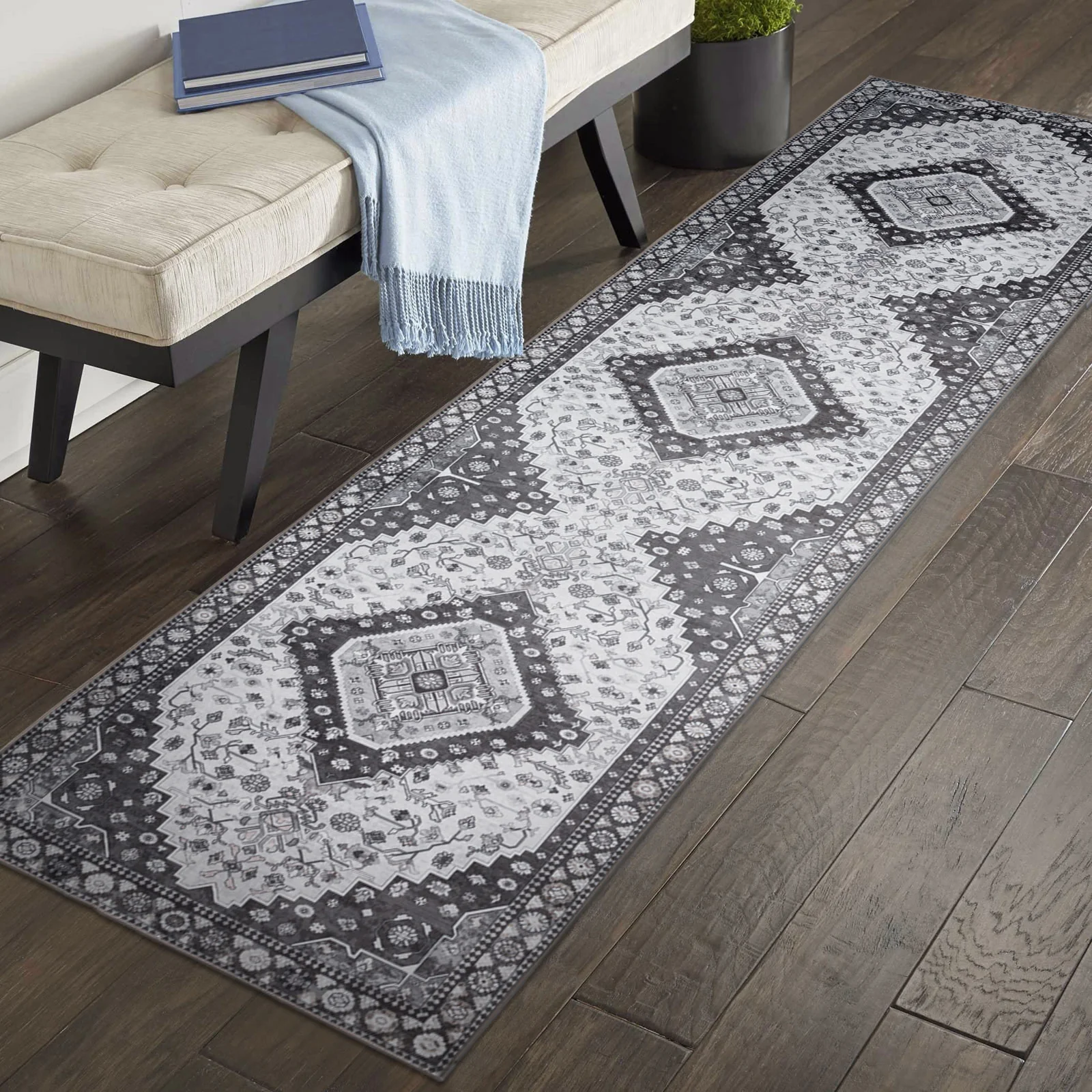 Extra Large Floor Rug Charcoal Black Soft Plush Scandinavian Machine Washable Geometric Carpet - Image 12