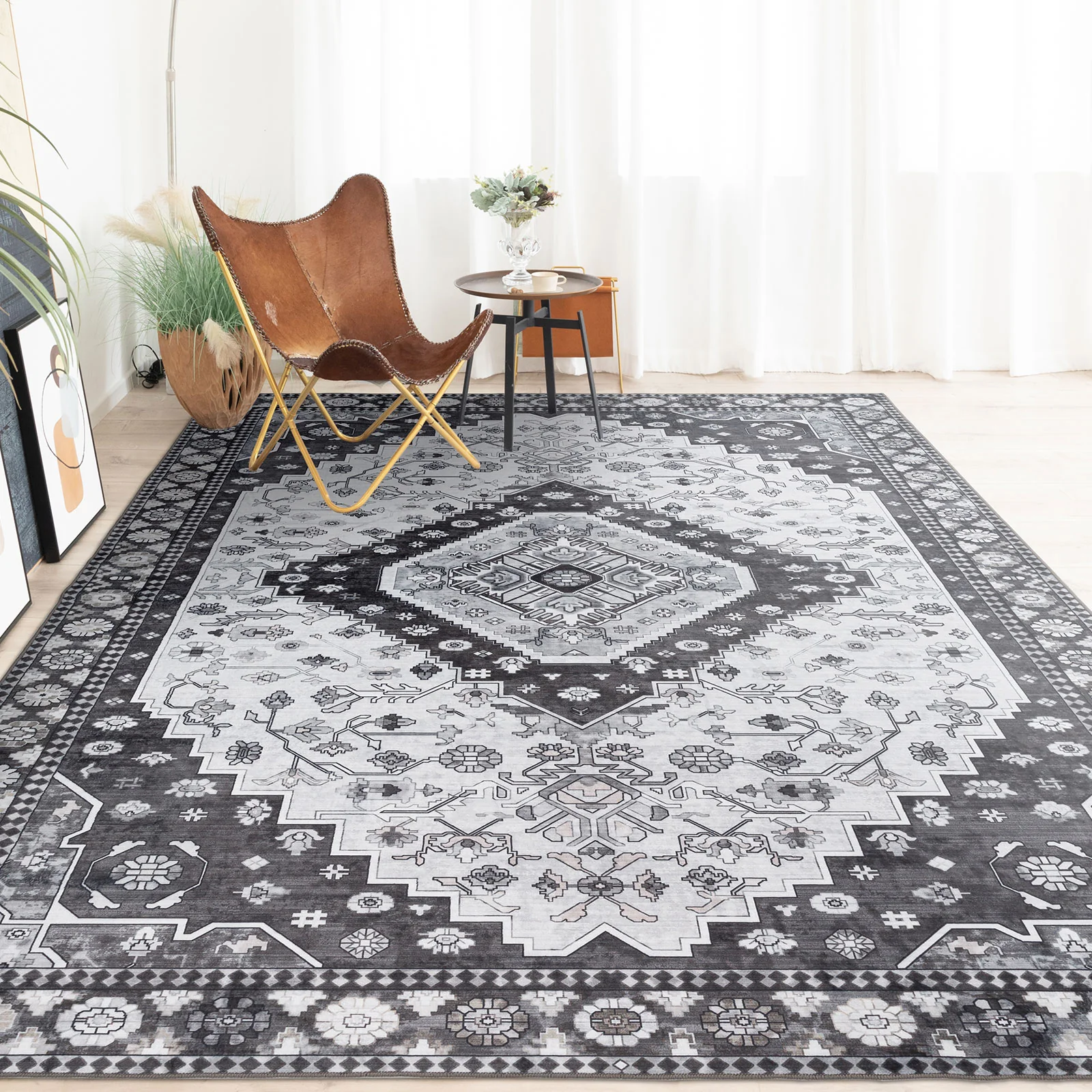 Extra Large Floor Rug Charcoal Black Soft Plush Scandinavian Machine Washable Geometric Carpet - Image 14