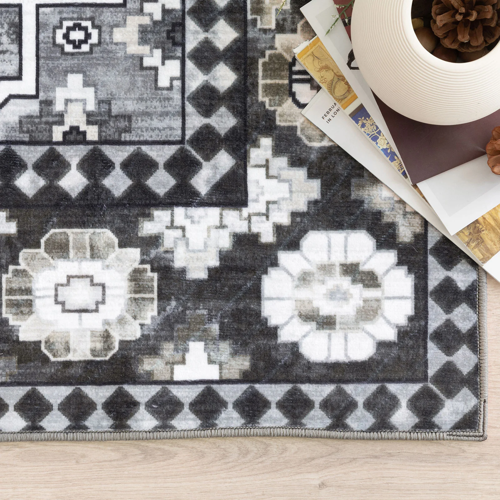 Extra Large Floor Rug Charcoal Black Soft Plush Scandinavian Machine Washable Geometric Carpet - Image 15