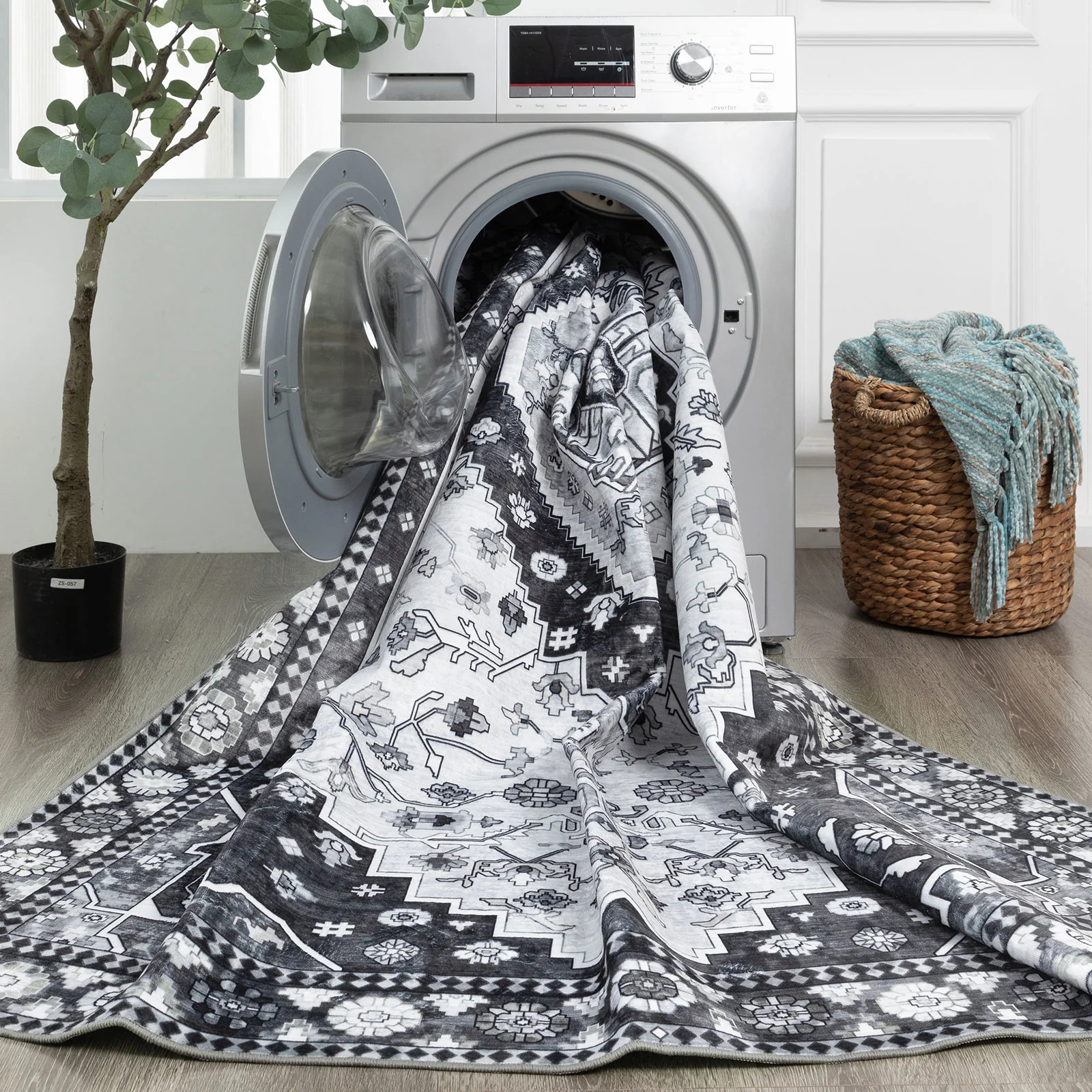 Extra Large Floor Rug Charcoal Black Soft Plush Scandinavian Machine Washable Geometric Carpet - Image 3