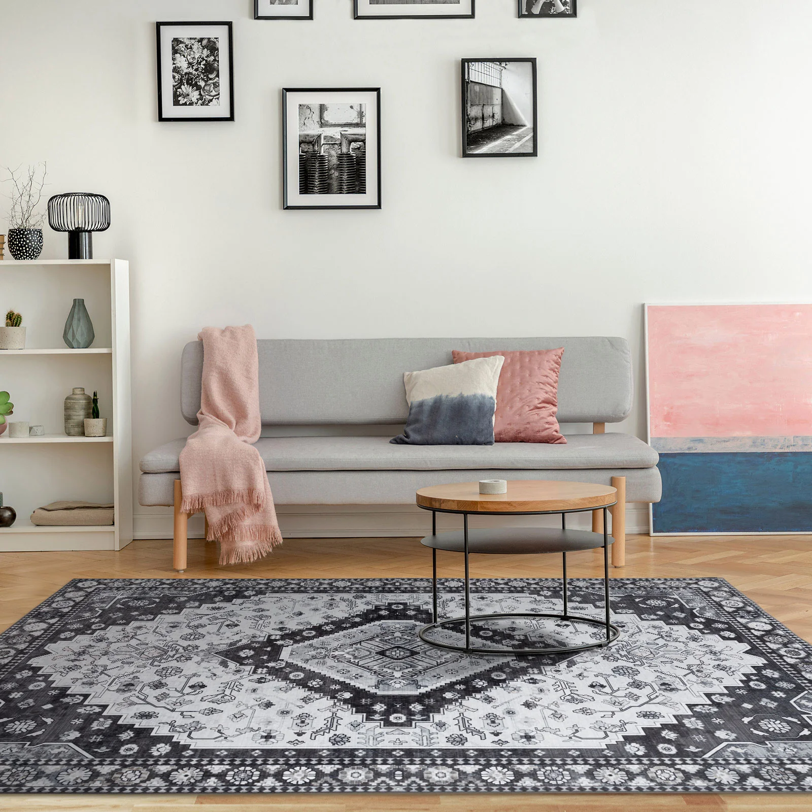 Extra Large Floor Rug Charcoal Black Soft Plush Scandinavian Machine Washable Geometric Carpet - Image 4