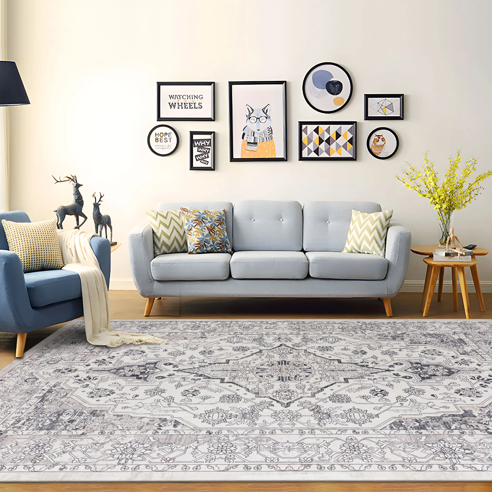 Last 5 PCS Extra Large Floor Rug Cloud Grey Neutral Monochrome Retro Living Room Carpet Machine Washable Rugs - Image 4