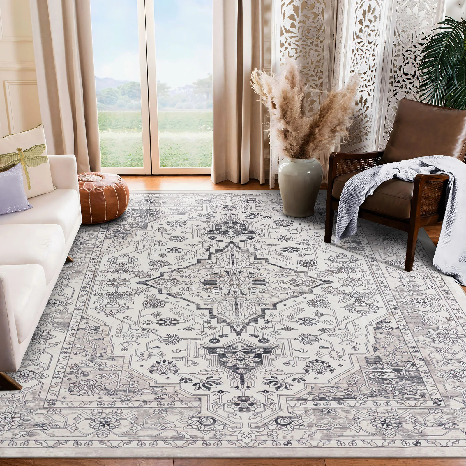 Last 5 PCS Extra Large Floor Rug Cloud Grey Neutral Monochrome Retro Living Room Carpet Machine Washable Rugs - Image 7