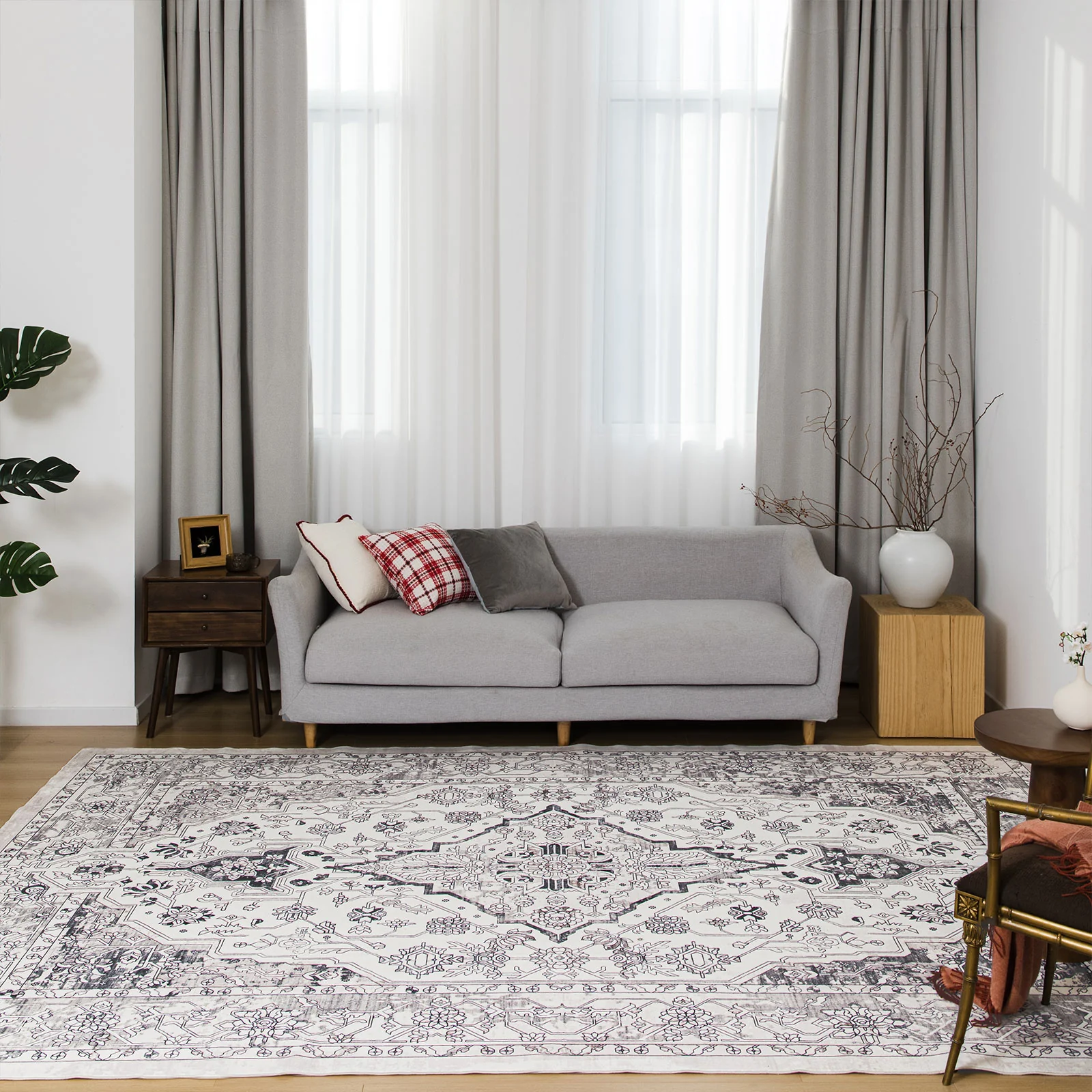 Last 5 PCS Extra Large Floor Rug Cloud Grey Neutral Monochrome Retro Living Room Carpet Machine Washable Rugs - Image 8