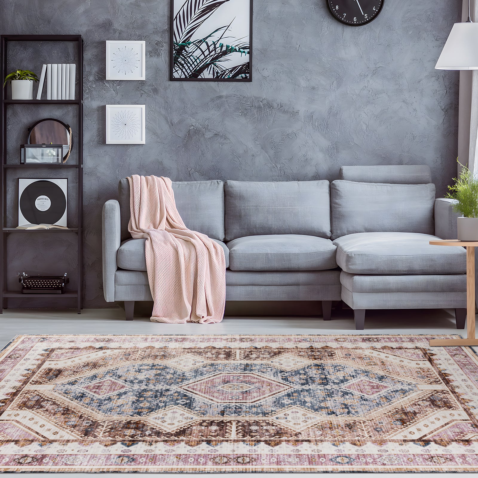 Extra Large Area Rug Terracotta Diamond Subtle Kilim Carpet Machine Washable Mat - Image 4