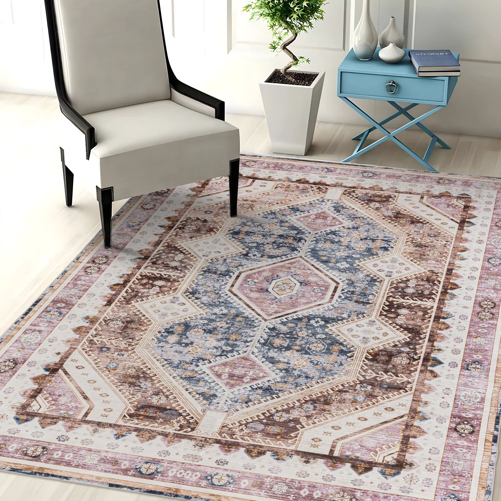 Extra Large Area Rug Terracotta Diamond Subtle Kilim Carpet Machine Washable Mat - Image 5